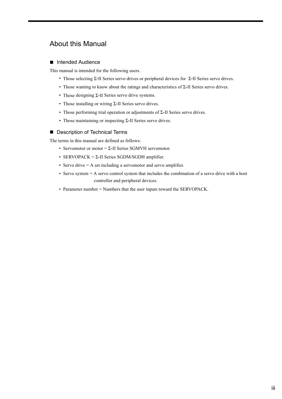 About this manual | Yaskawa Sigma II Series SGMVH User Manual | Page 3 / 339