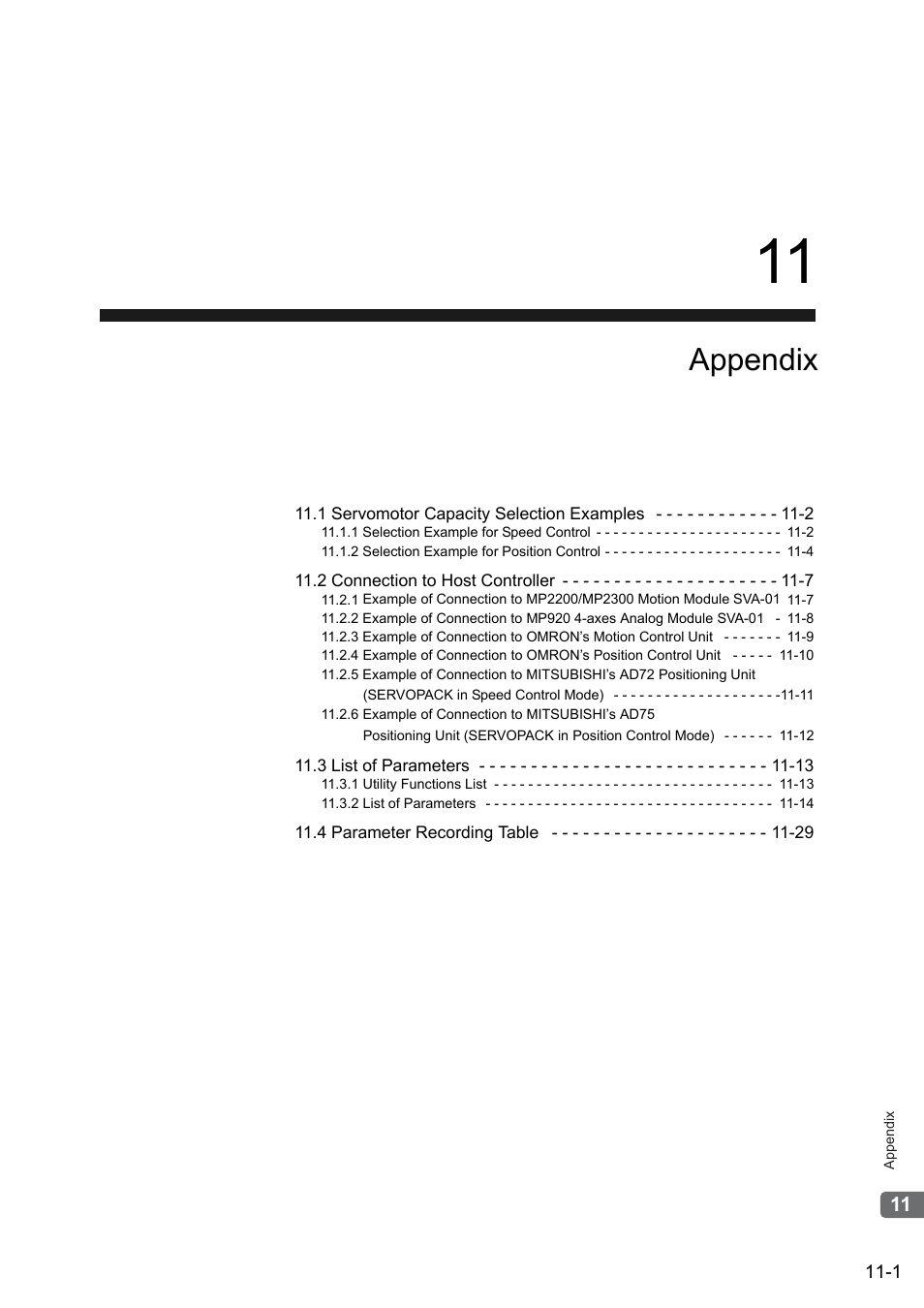 11 appendix, Appendix | Yaskawa Sigma II Series SGMVH User Manual | Page 303 / 339