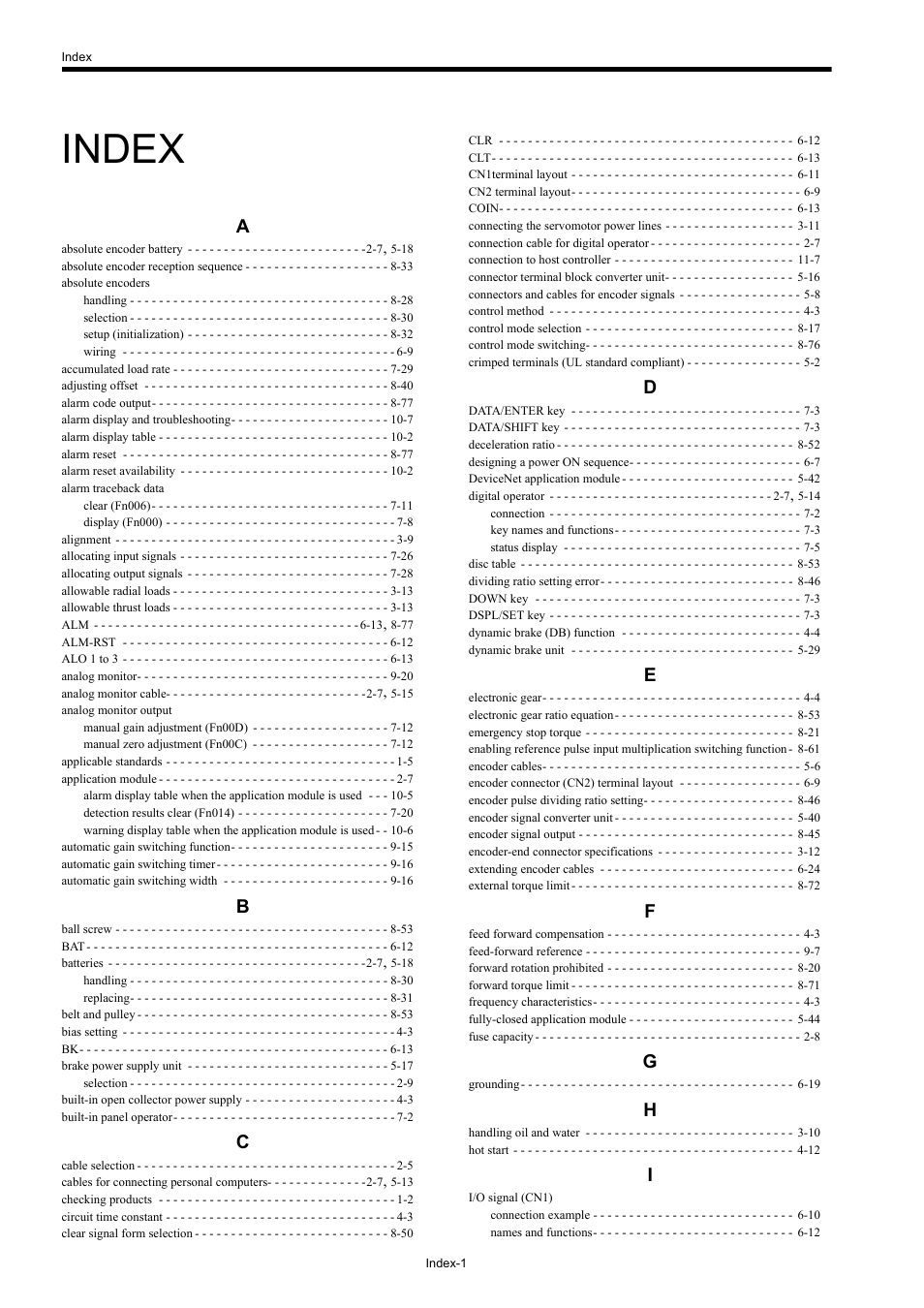 Index | Yaskawa Sigma II Series SGMVH User Manual | Page 334 / 339