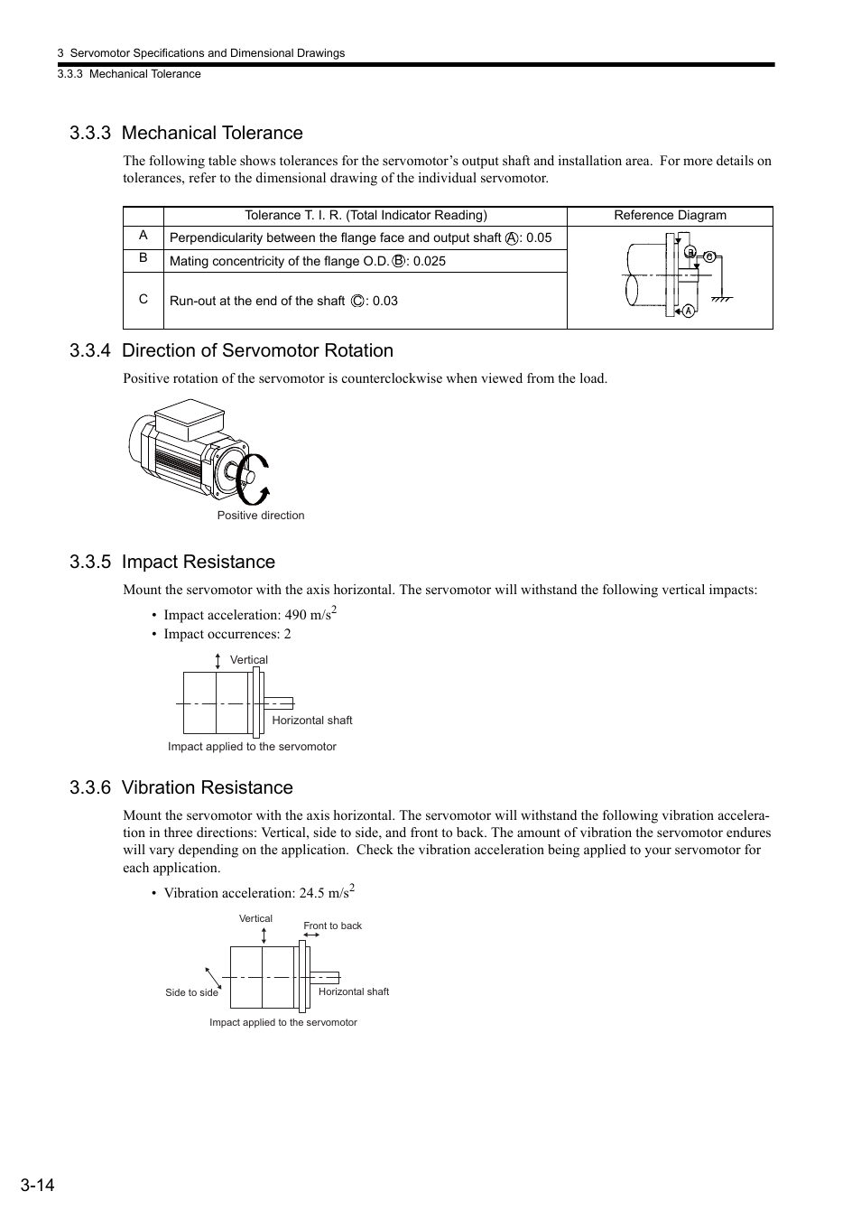 3 mechanical tolerance, 4 direction of servomotor rotation, 5 impact resistance | 6 vibration resistance | Yaskawa Sigma II Series SGMVH User Manual | Page 49 / 339