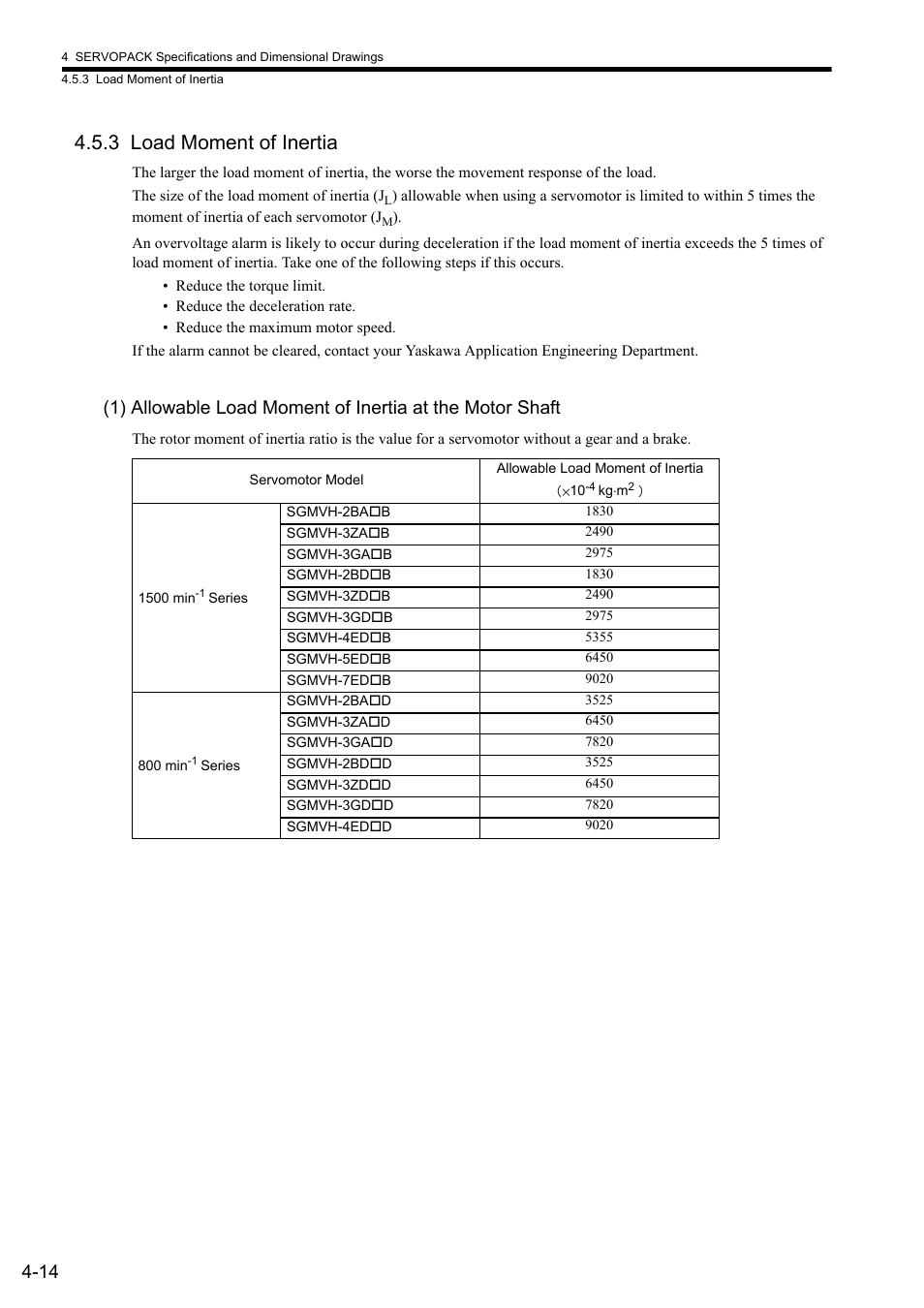 3 load moment of inertia | Yaskawa Sigma II Series SGMVH User Manual | Page 74 / 339