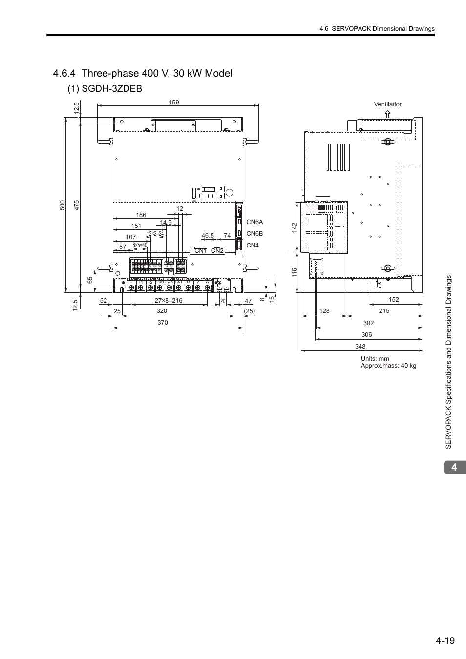 4 three-phase 400 v, 30 kw model, 1) sgdh-3zdeb | Yaskawa Sigma II Series SGMVH User Manual | Page 79 / 339