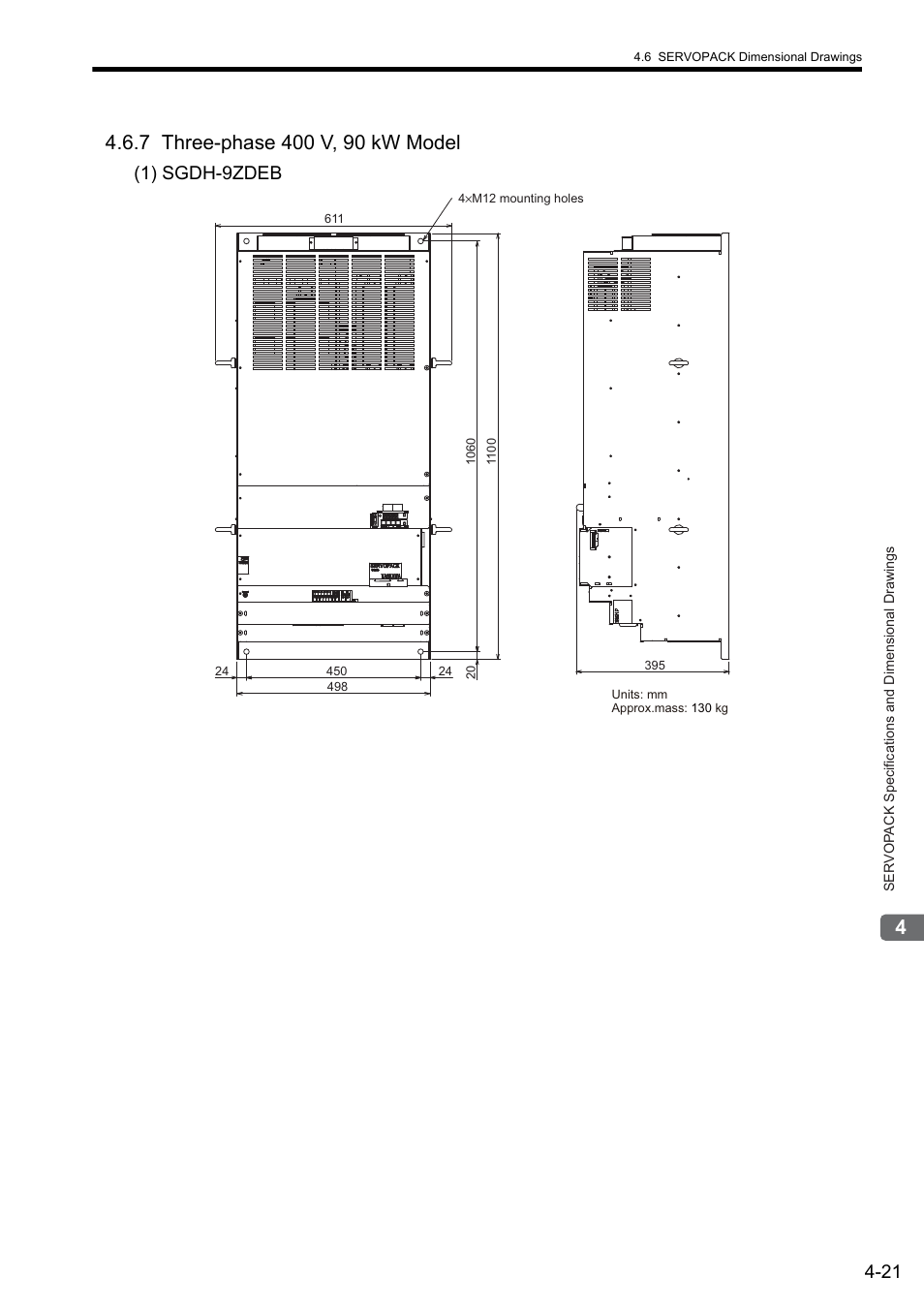7 three-phase 400 v, 90 kw model, 1) sgdh-9zdeb | Yaskawa Sigma II Series SGMVH User Manual | Page 81 / 339