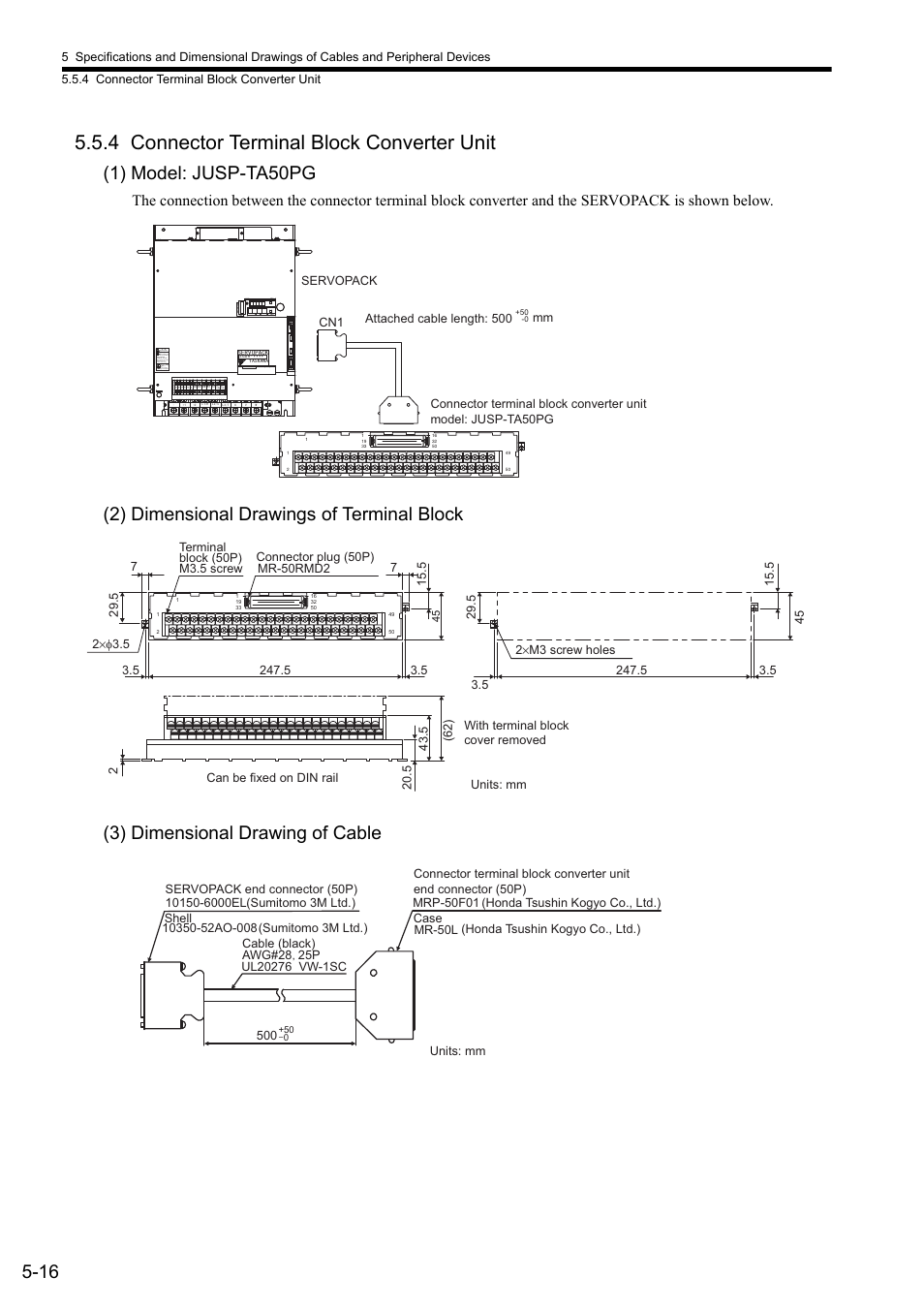 4 connector terminal block converter unit, 1) model: jusp-ta50pg | Yaskawa Sigma II Series SGMVH User Manual | Page 97 / 339