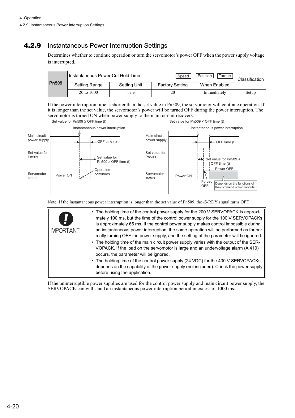 9 instantaneous power interruption settings | Yaskawa Sigma-5 User Manual: Design and Maintenance - Rotary Motors User Manual | Page 103 / 329