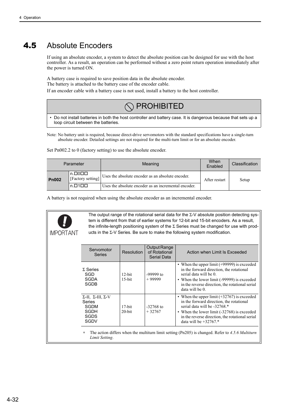 5 absolute encoders, Prohibited | Yaskawa Sigma-5 User Manual: Design and Maintenance - Rotary Motors User Manual | Page 115 / 329
