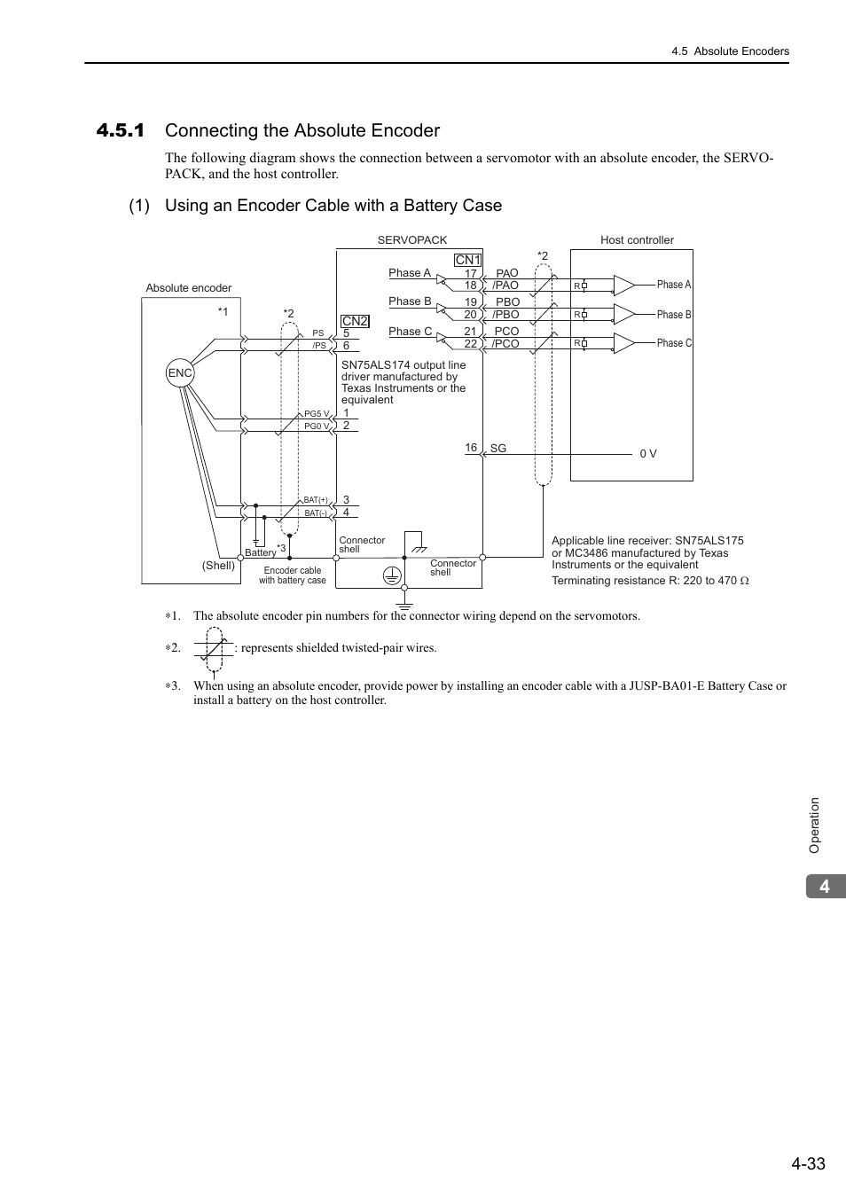 1 connecting the absolute encoder, 1) using an encoder cable with a battery case, 46 and 64 | Yaskawa Sigma-5 User Manual: Design and Maintenance - Rotary Motors User Manual | Page 116 / 329