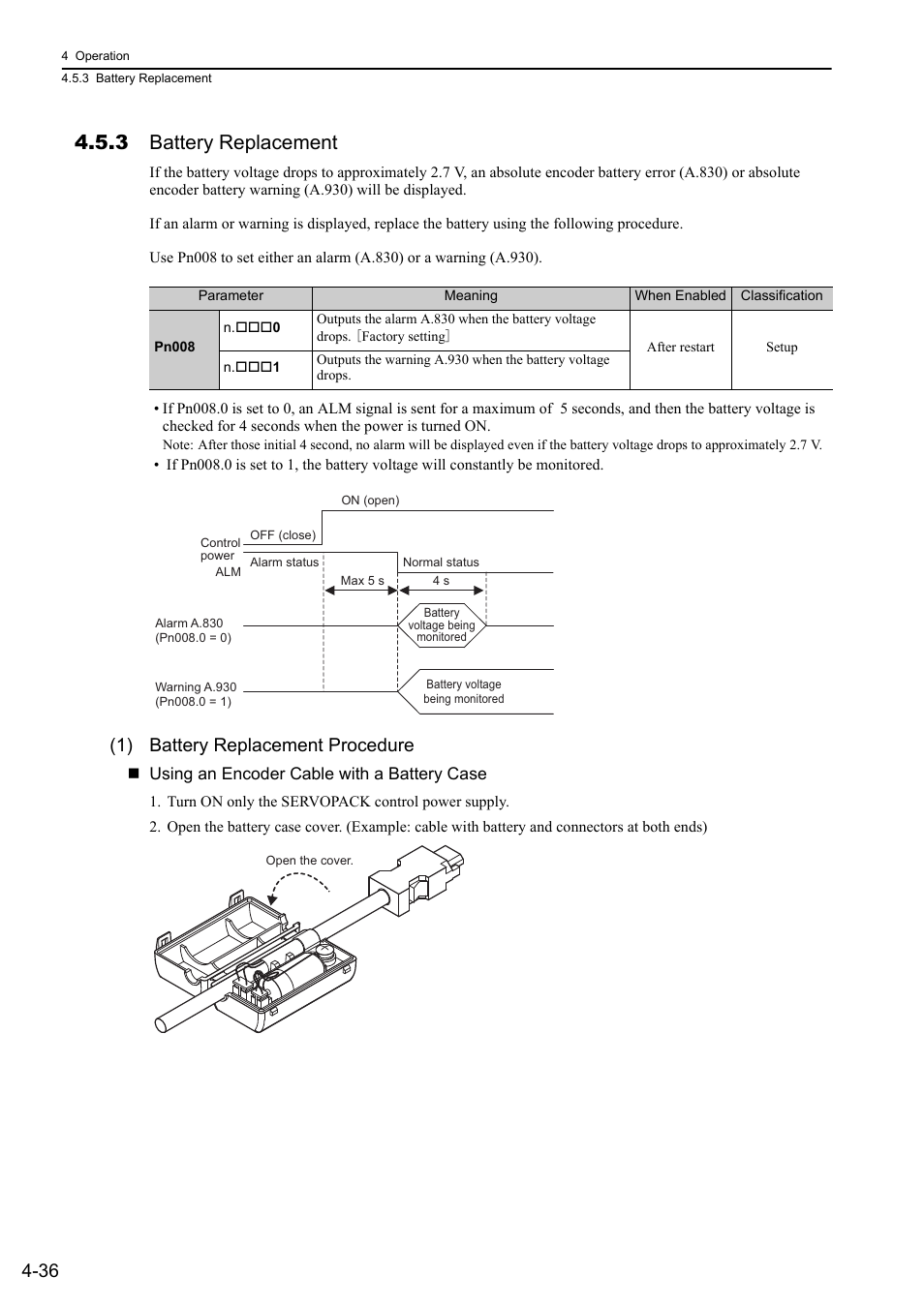 3 battery replacement, 1) battery replacement procedure | Yaskawa Sigma-5 User Manual: Design and Maintenance - Rotary Motors User Manual | Page 119 / 329