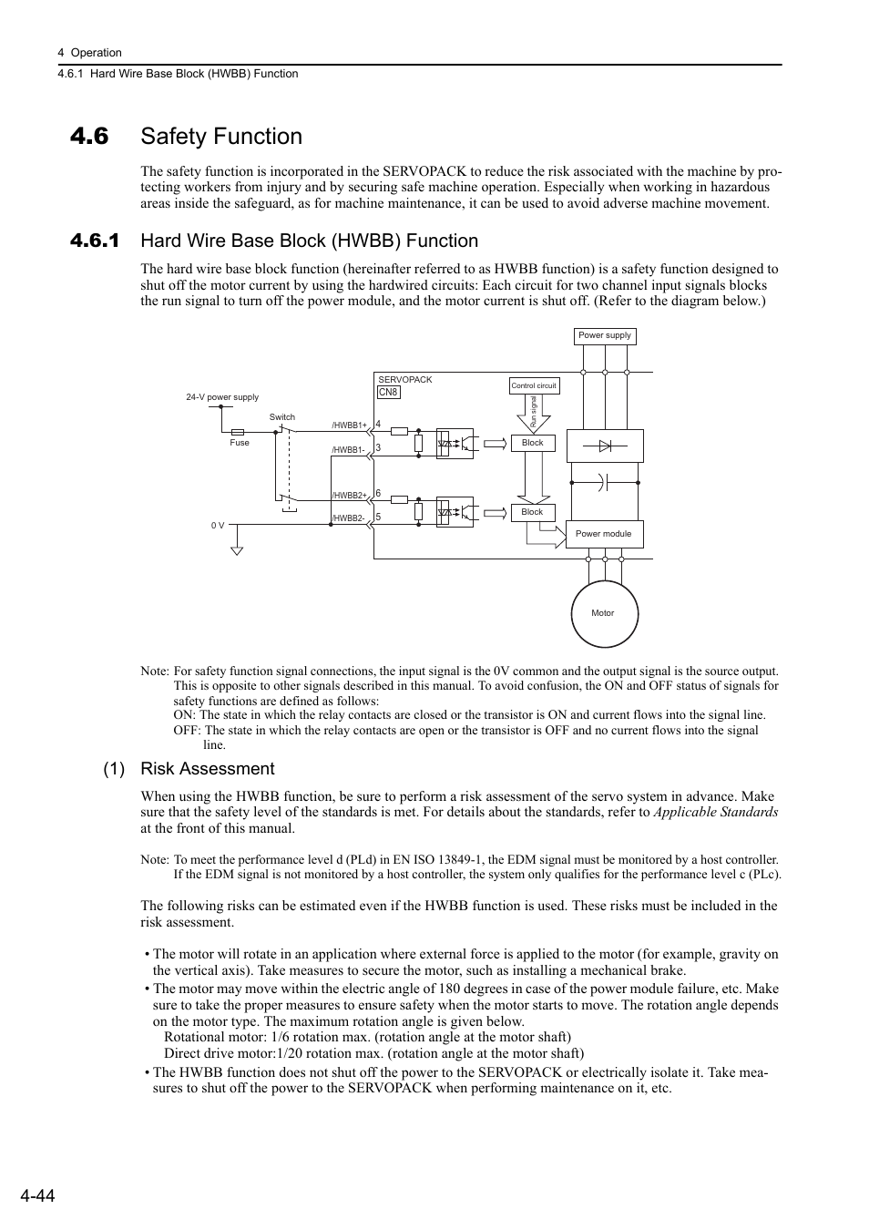 6 safety function, 1 hard wire base block (hwbb) function, 1) risk assessment | Yaskawa Sigma-5 User Manual: Design and Maintenance - Rotary Motors User Manual | Page 127 / 329