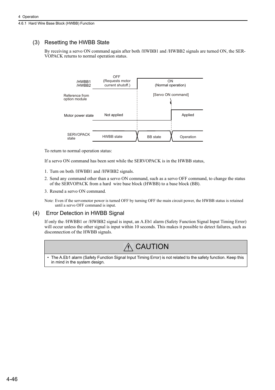 Caution, 46 (3) resetting the hwbb state, 4) error detection in hwbb signal | Yaskawa Sigma-5 User Manual: Design and Maintenance - Rotary Motors User Manual | Page 129 / 329