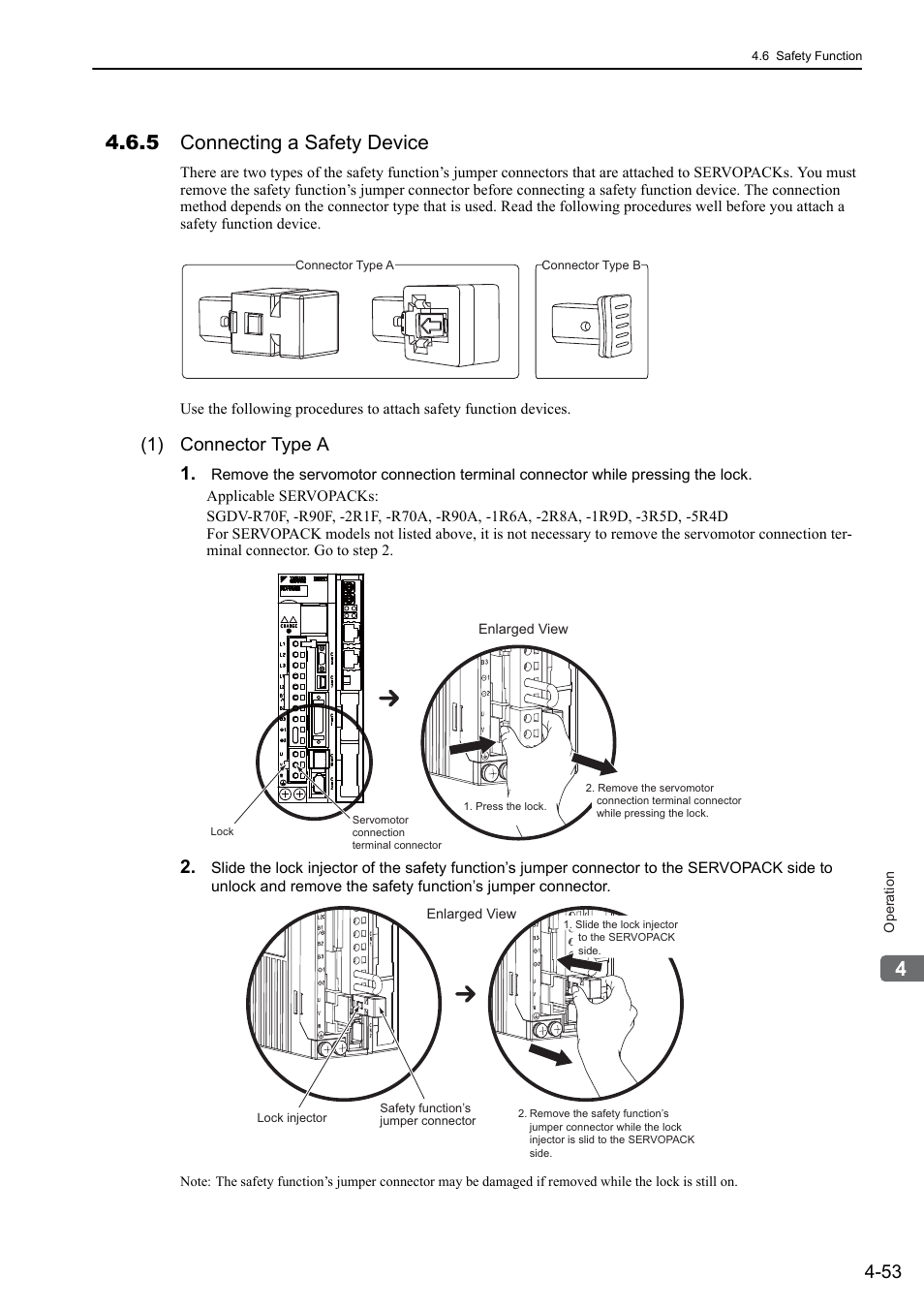 5 connecting a safety device, 1) connector type a 1 | Yaskawa Sigma-5 User Manual: Design and Maintenance - Rotary Motors User Manual | Page 136 / 329