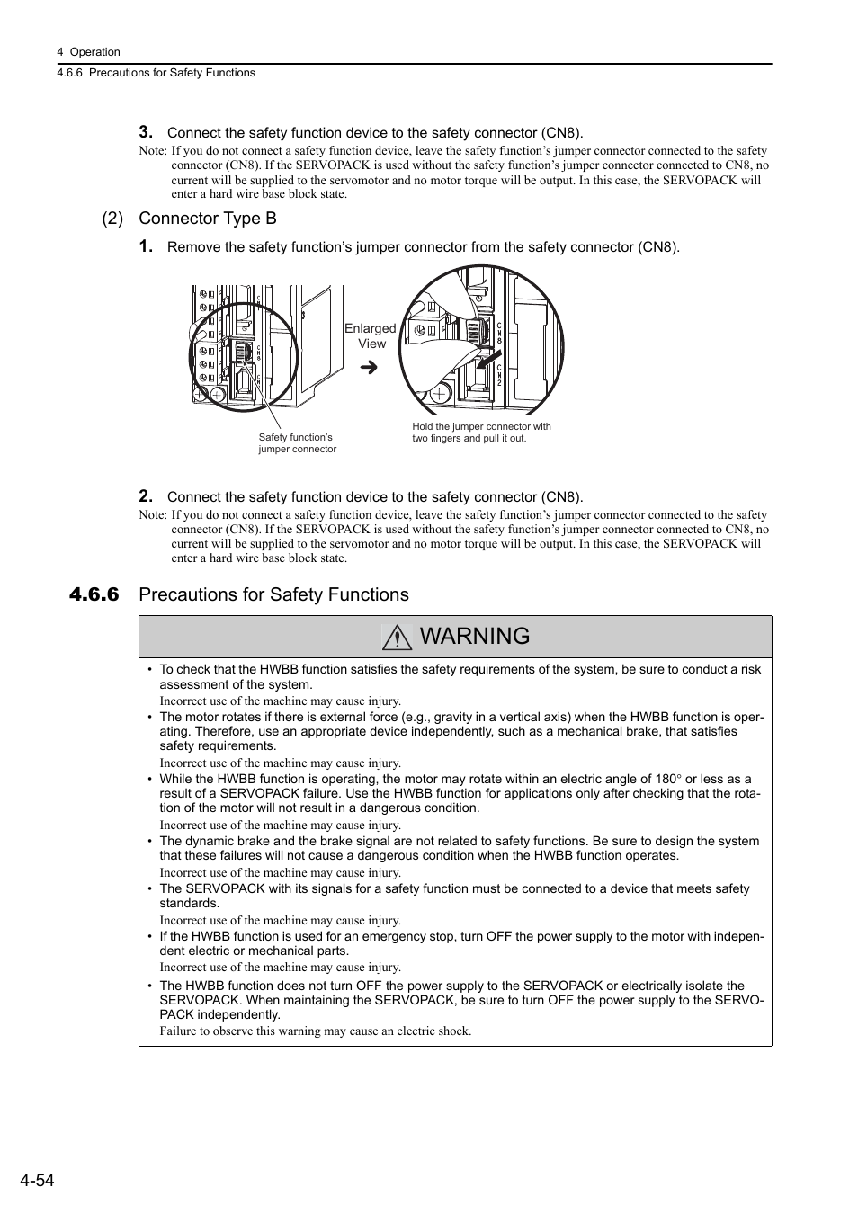 6 precautions for safety functions, Warning, 2) connector type b 1 | Yaskawa Sigma-5 User Manual: Design and Maintenance - Rotary Motors User Manual | Page 137 / 329