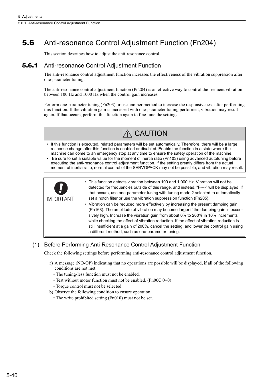 1 anti-resonance control adjustment function, Caution | Yaskawa Sigma-5 User Manual: Design and Maintenance - Rotary Motors User Manual | Page 177 / 329