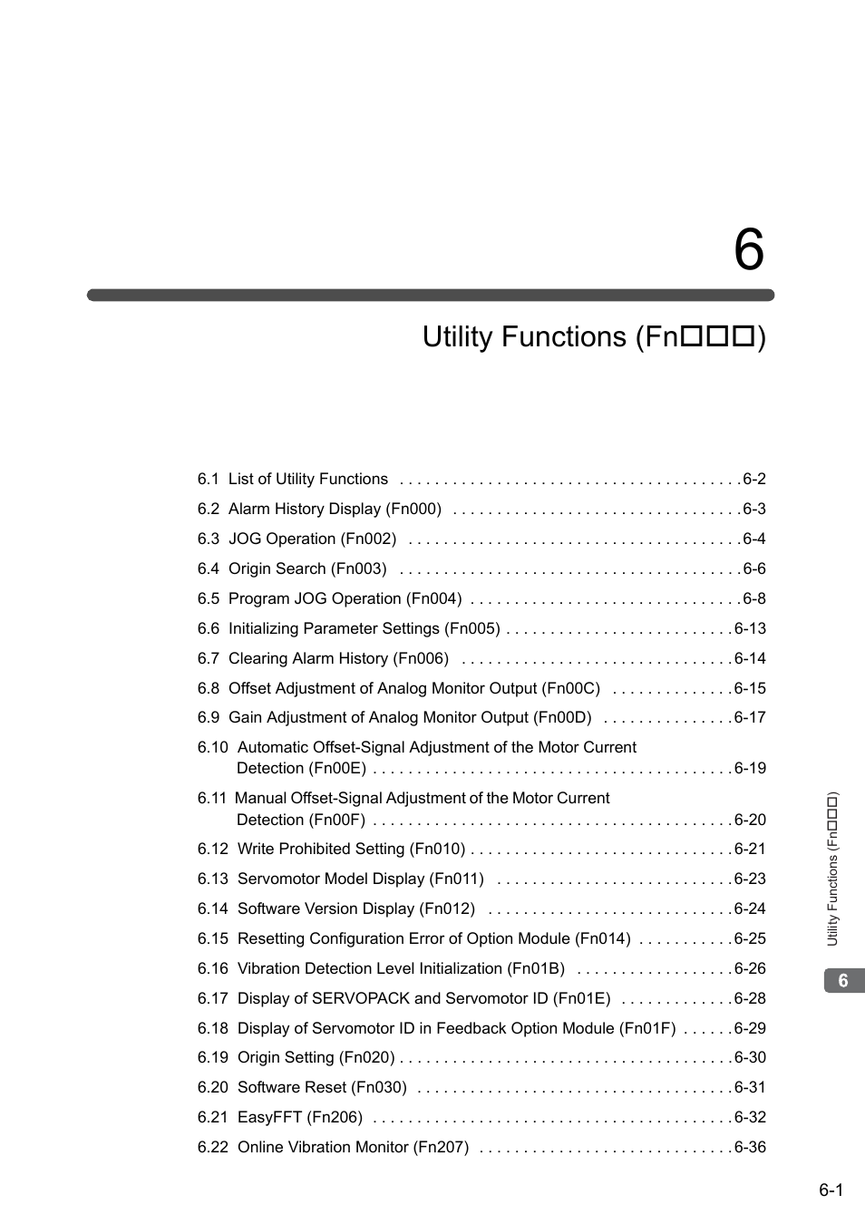 6 utility functions (fn*** ), Utility functions (fn ) | Yaskawa Sigma-5 User Manual: Design and Maintenance - Rotary Motors User Manual | Page 203 / 329