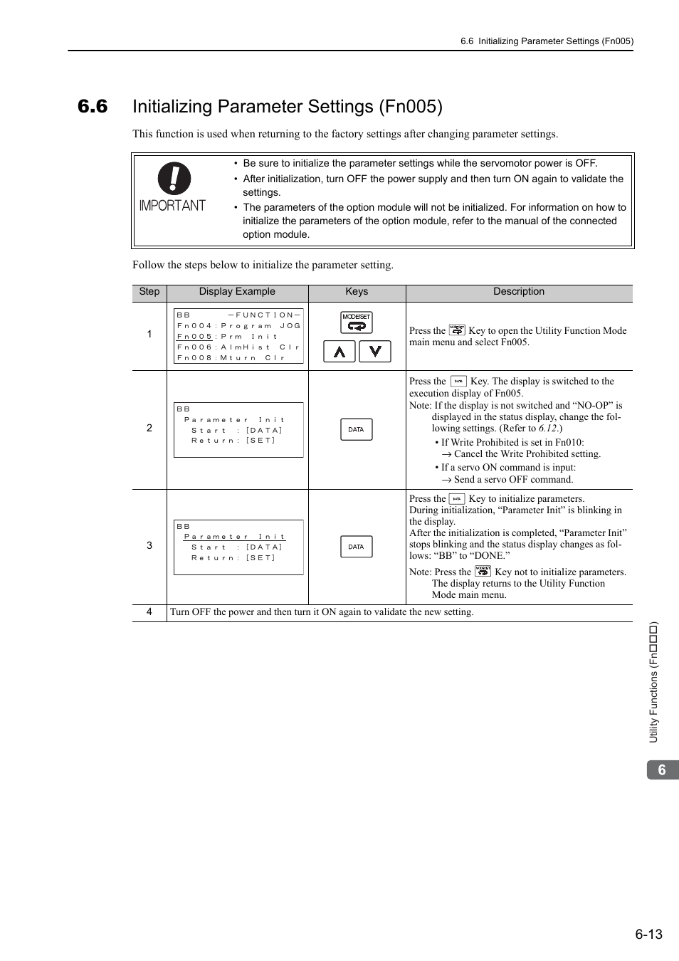 6 initializing parameter settings (fn005) | Yaskawa Sigma-5 User Manual: Design and Maintenance - Rotary Motors User Manual | Page 215 / 329