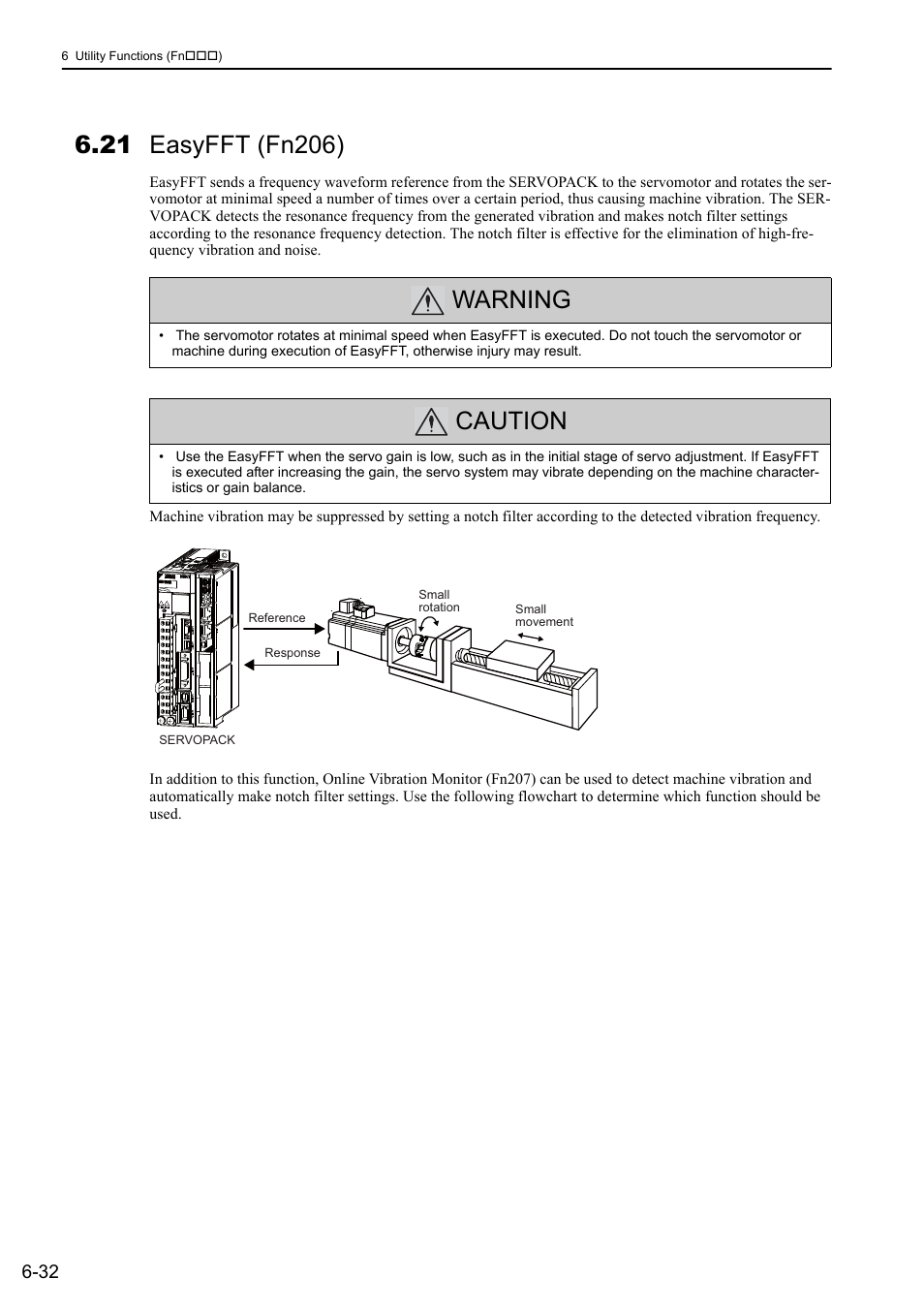 21 easyfft (fn206), Warning, Caution | Yaskawa Sigma-5 User Manual: Design and Maintenance - Rotary Motors User Manual | Page 234 / 329