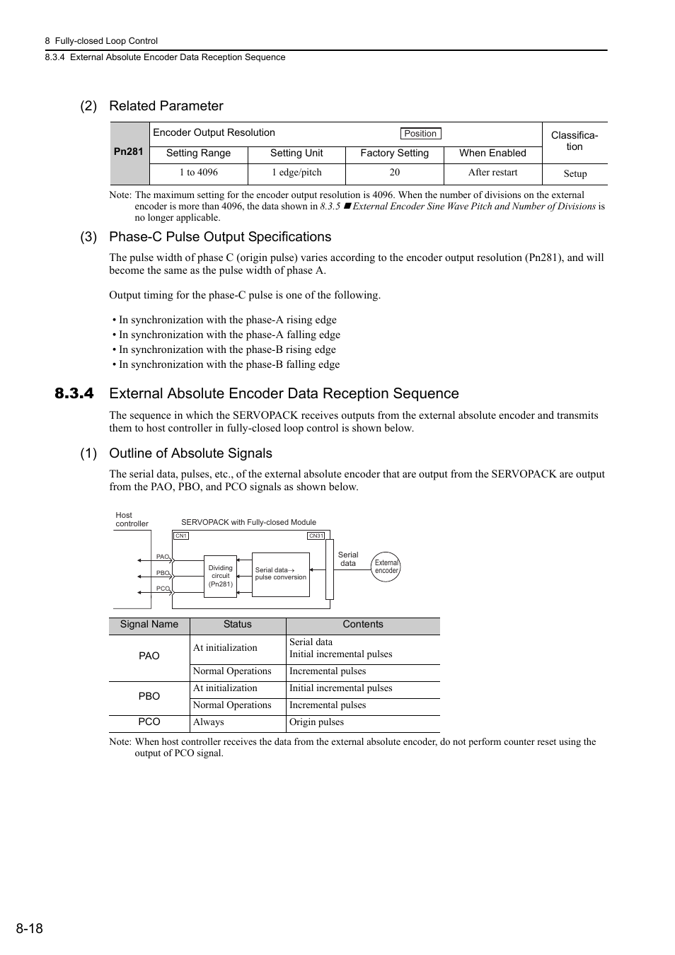 18 (2) related parameter, 3) phase-c pulse output specifications, 1) outline of absolute signals | Yaskawa Sigma-5 User Manual: Design and Maintenance - Rotary Motors User Manual | Page 260 / 329