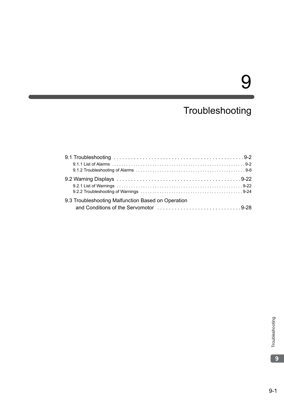 9 troubleshooting, Troubleshooting | Yaskawa Sigma-5 User Manual: Design and Maintenance - Rotary Motors User Manual | Page 266 / 329