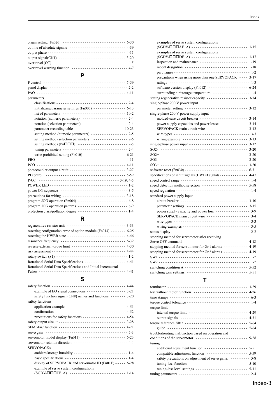 Index-3 | Yaskawa Sigma-5 User Manual: Design and Maintenance - Rotary Motors User Manual | Page 326 / 329