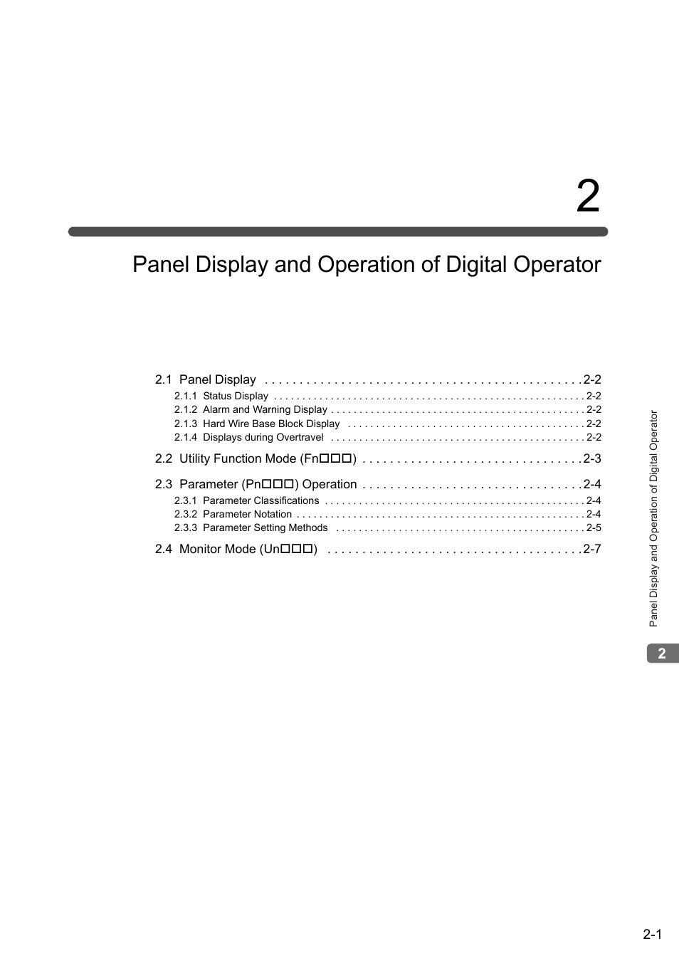 2 panel display and operation of digital operator, Panel display and operation of digital operator | Yaskawa Sigma-5 User Manual: Design and Maintenance - Rotary Motors User Manual | Page 38 / 329