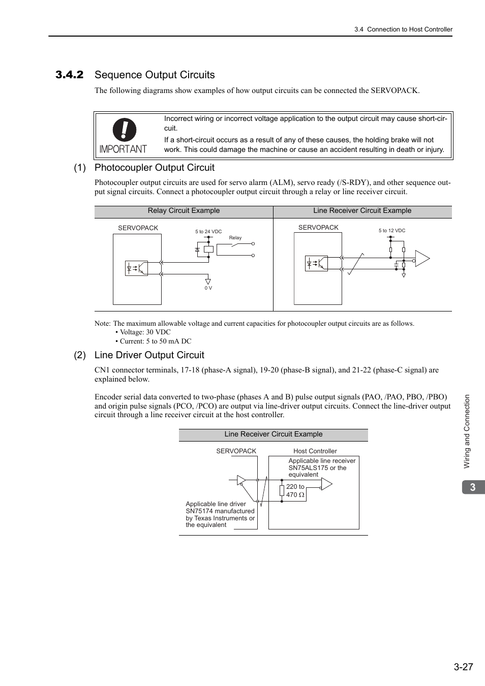 2 sequence output circuits, 1) photocoupler output circuit, 2) line driver output circuit | Yaskawa Sigma-5 User Manual: Design and Maintenance - Rotary Motors User Manual | Page 71 / 329