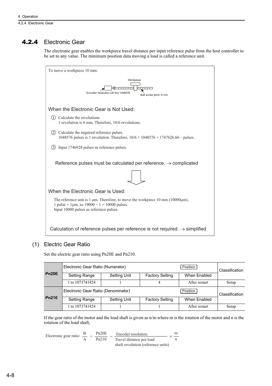 4 electronic gear, 1) electric gear ratio | Yaskawa Sigma-5 User Manual: Design and Maintenance - Rotary Motors User Manual | Page 91 / 329