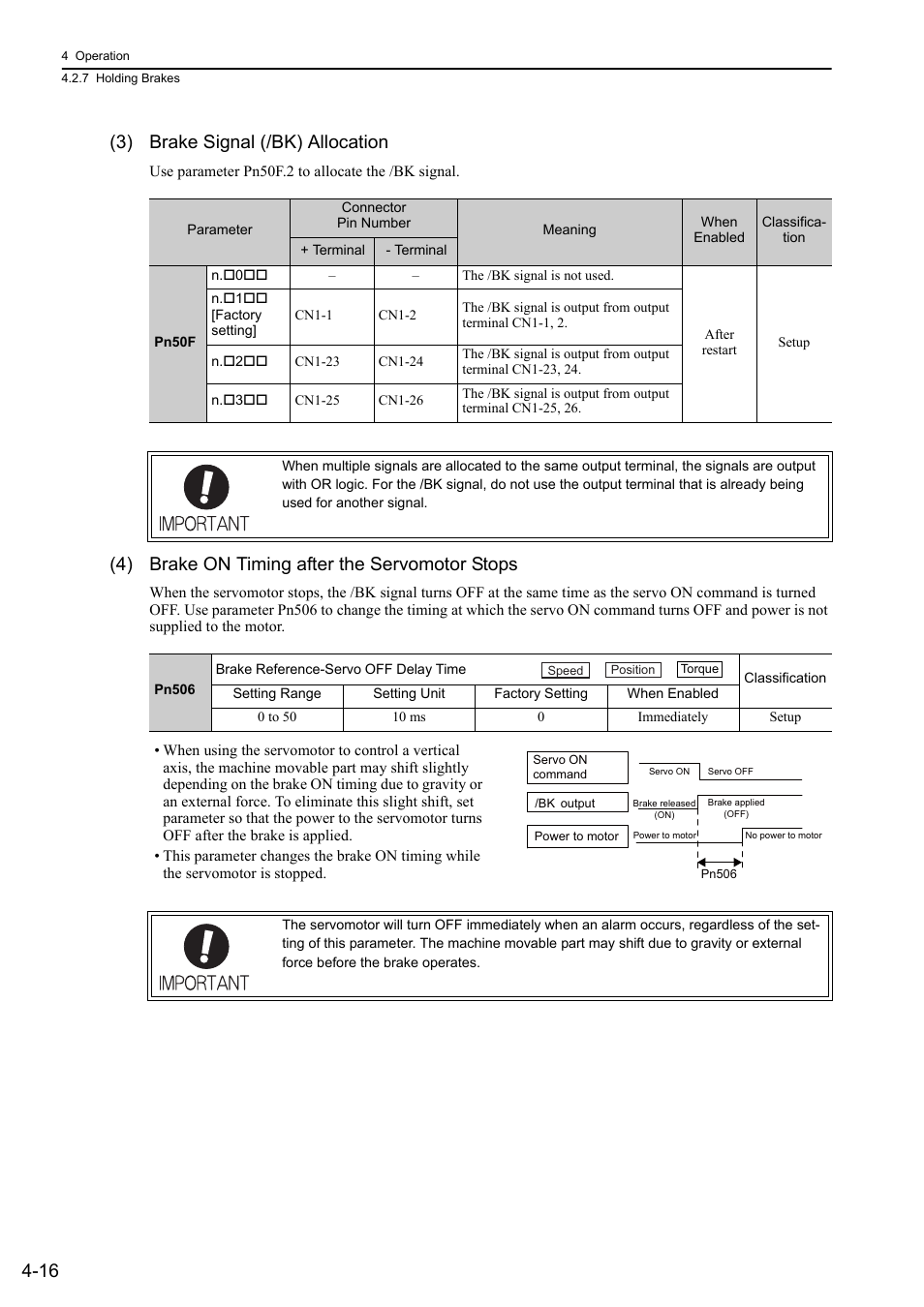 16 (3) brake signal (/bk) allocation, 4) brake on timing after the servomotor stops, Mecha | Yaskawa Sigma-5 User Manual: Design and Maintenance - Rotary Motors User Manual | Page 99 / 329