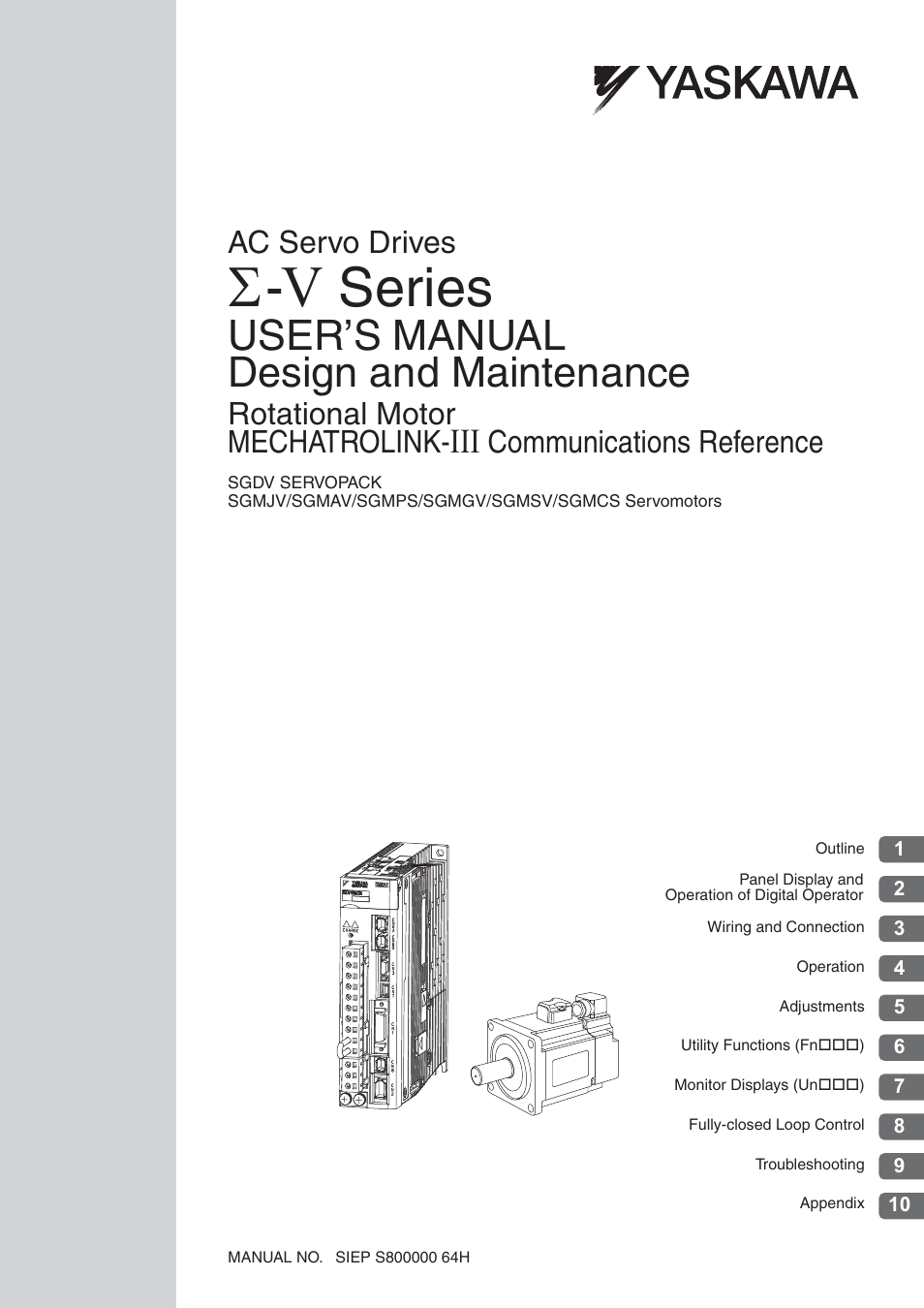 Yaskawa Sigma-5 User Manual: Design and Maintenance - Rotary Motors MECHATROLINK-III Communications Reference User Manual | 391 pages
