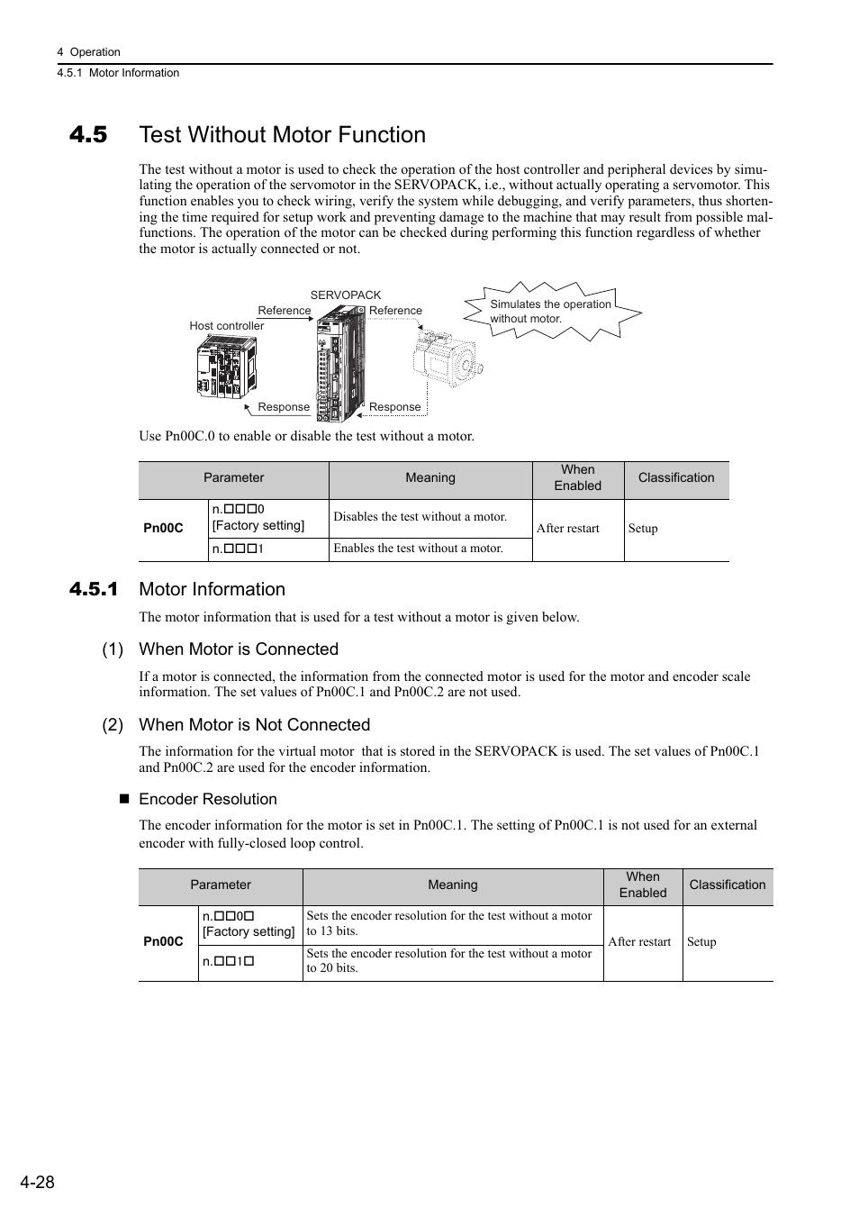 5 test without motor function, 1 motor information, 1) when motor is connected | 2) when motor is not connected | Yaskawa Sigma-5 User Manual: Design and Maintenance - Rotary Motors MECHATROLINK-III Communications Reference User Manual | Page 113 / 391