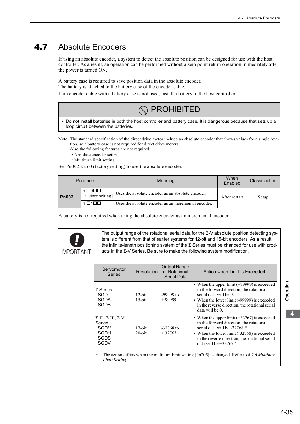 7 absolute encoders, Prohibited | Yaskawa Sigma-5 User Manual: Design and Maintenance - Rotary Motors MECHATROLINK-III Communications Reference User Manual | Page 120 / 391