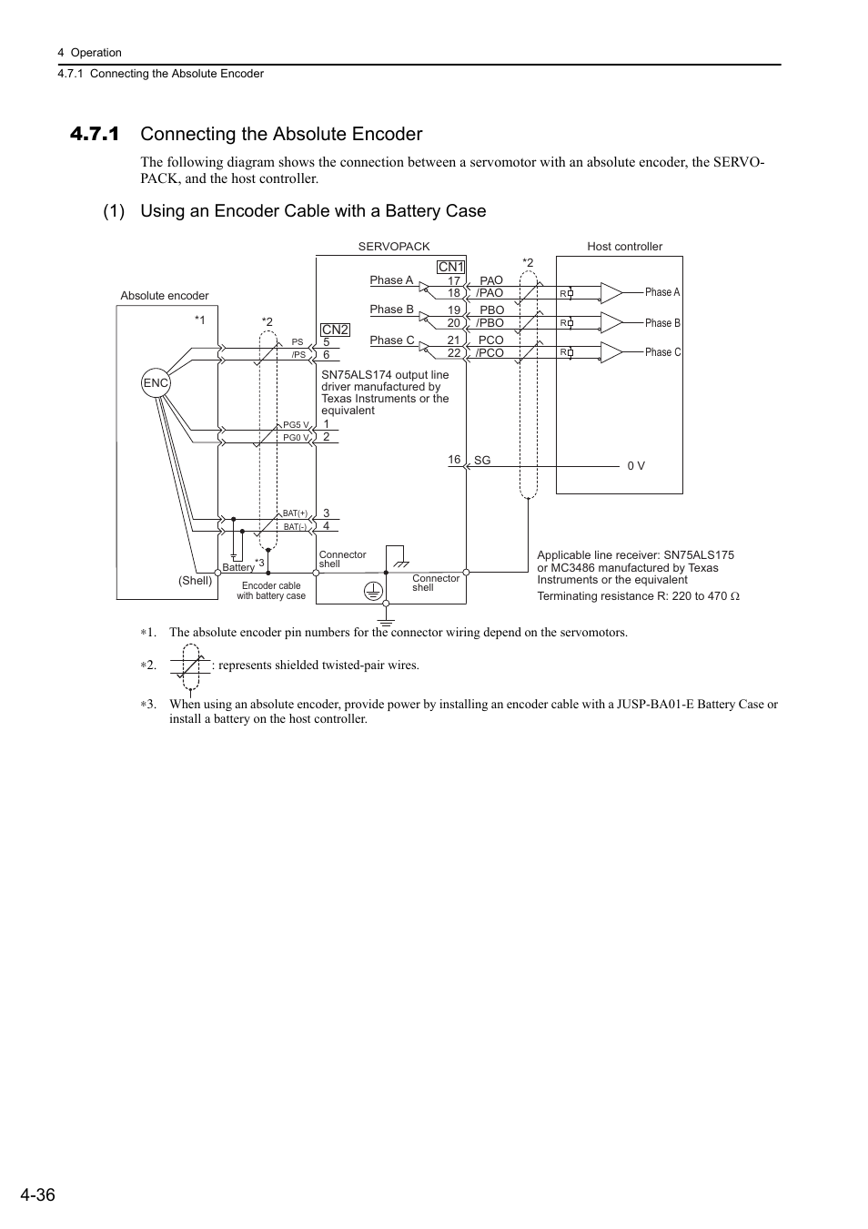 1 connecting the absolute encoder, 1) using an encoder cable with a battery case, 46 and 64 | Yaskawa Sigma-5 User Manual: Design and Maintenance - Rotary Motors MECHATROLINK-III Communications Reference User Manual | Page 121 / 391