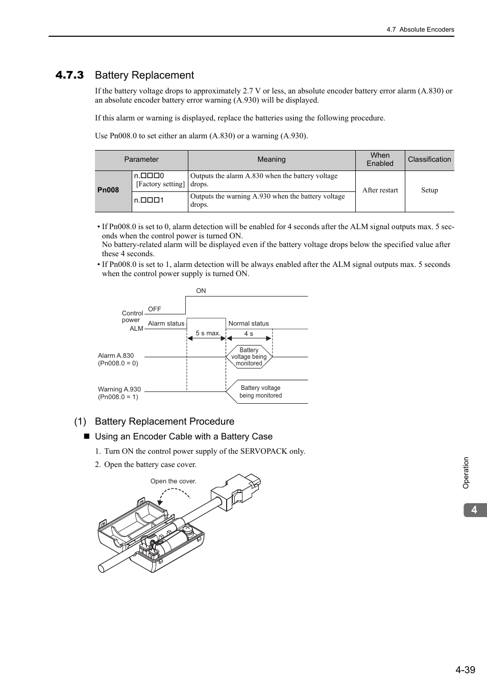 3 battery replacement, 1) battery replacement procedure, Rotation | Yaskawa Sigma-5 User Manual: Design and Maintenance - Rotary Motors MECHATROLINK-III Communications Reference User Manual | Page 124 / 391