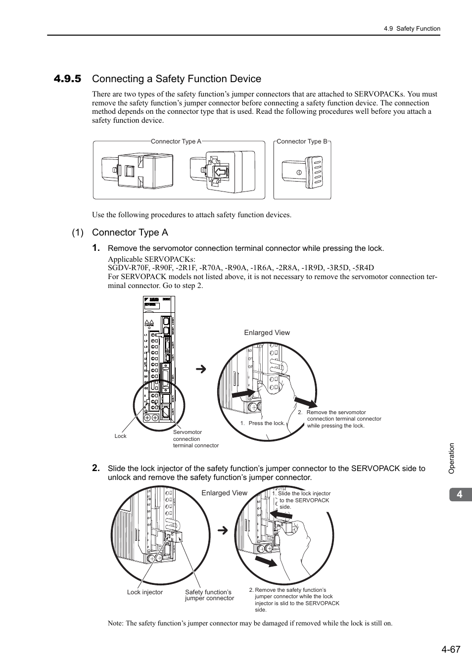 5 connecting a safety function device, 1) connector type a 1, M-iii | Yaskawa Sigma-5 User Manual: Design and Maintenance - Rotary Motors MECHATROLINK-III Communications Reference User Manual | Page 152 / 391