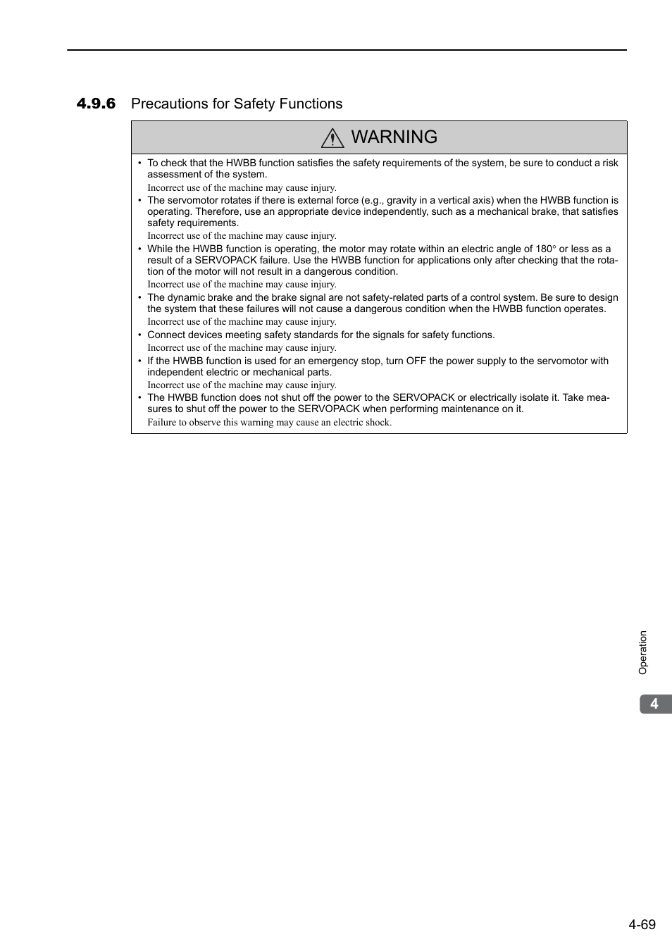 6 precautions for safety functions, Warning | Yaskawa Sigma-5 User Manual: Design and Maintenance - Rotary Motors MECHATROLINK-III Communications Reference User Manual | Page 154 / 391
