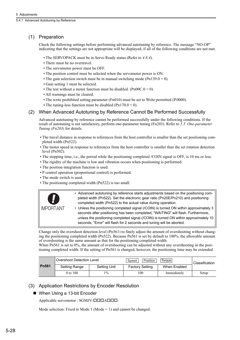 28 (1) preparation, 3) application restrictions by encoder resolution | Yaskawa Sigma-5 User Manual: Design and Maintenance - Rotary Motors MECHATROLINK-III Communications Reference User Manual | Page 182 / 391