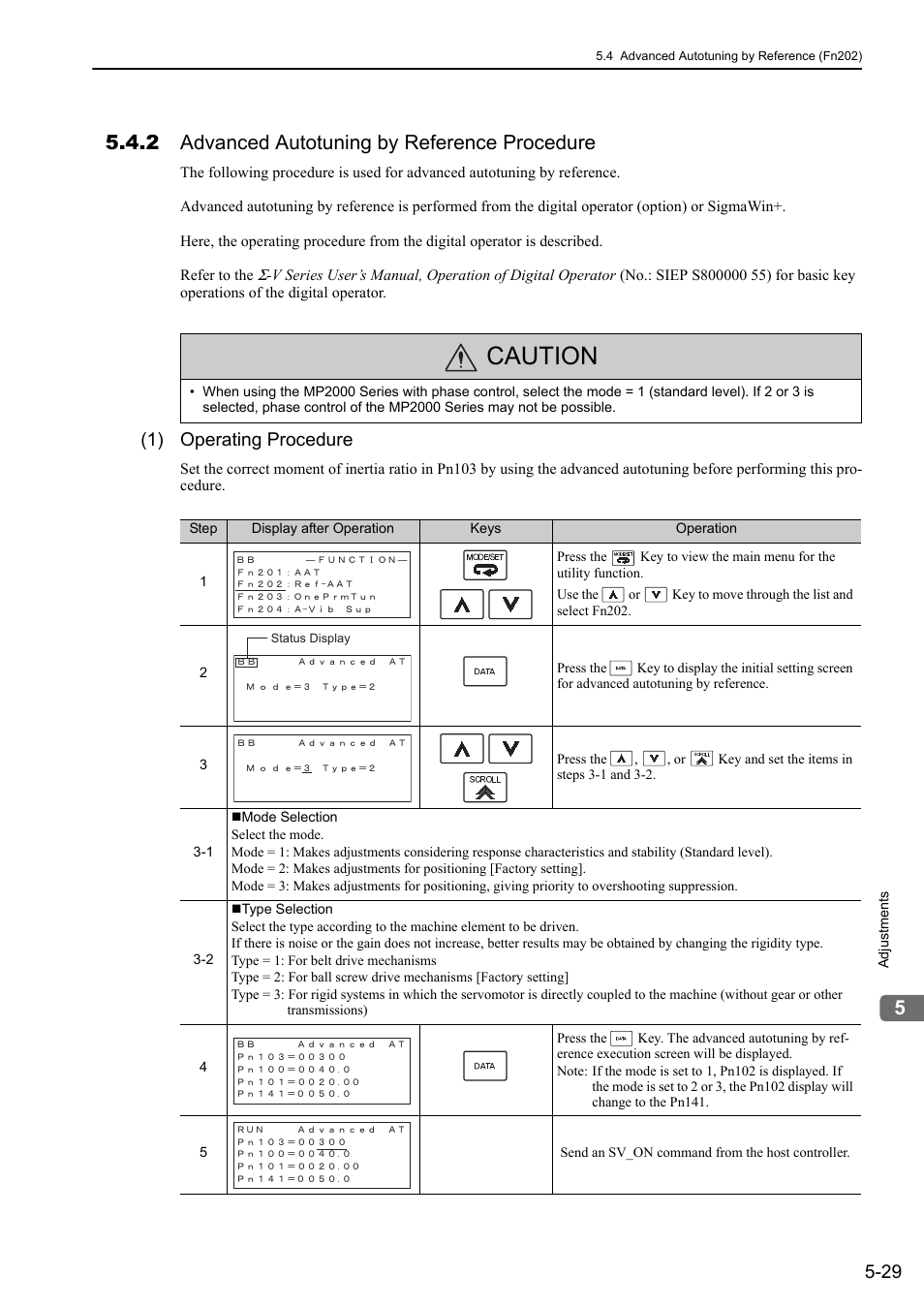 2 advanced autotuning by reference procedure, Caution, 1) operating procedure | Yaskawa Sigma-5 User Manual: Design and Maintenance - Rotary Motors MECHATROLINK-III Communications Reference User Manual | Page 183 / 391