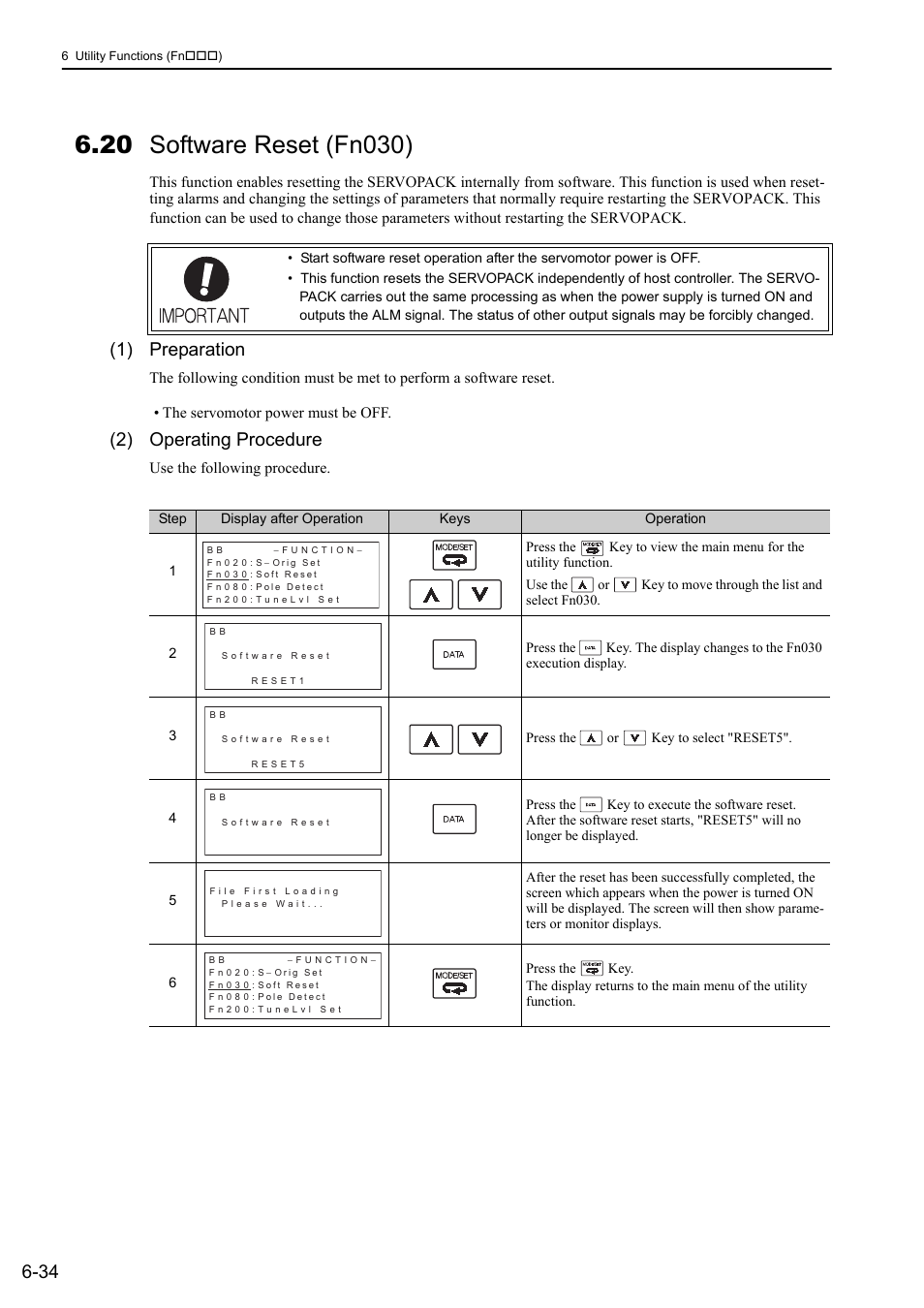 20 software reset (fn030), 1) preparation, 2) operating procedure | Yaskawa Sigma-5 User Manual: Design and Maintenance - Rotary Motors MECHATROLINK-III Communications Reference User Manual | Page 260 / 391