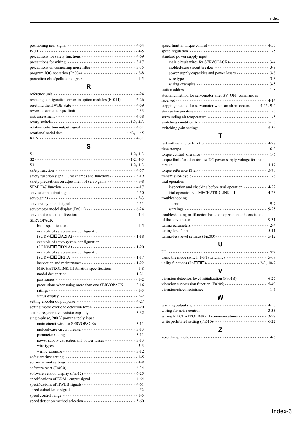 Index-3 | Yaskawa Sigma-5 User Manual: Design and Maintenance - Rotary Motors MECHATROLINK-III Communications Reference User Manual | Page 388 / 391