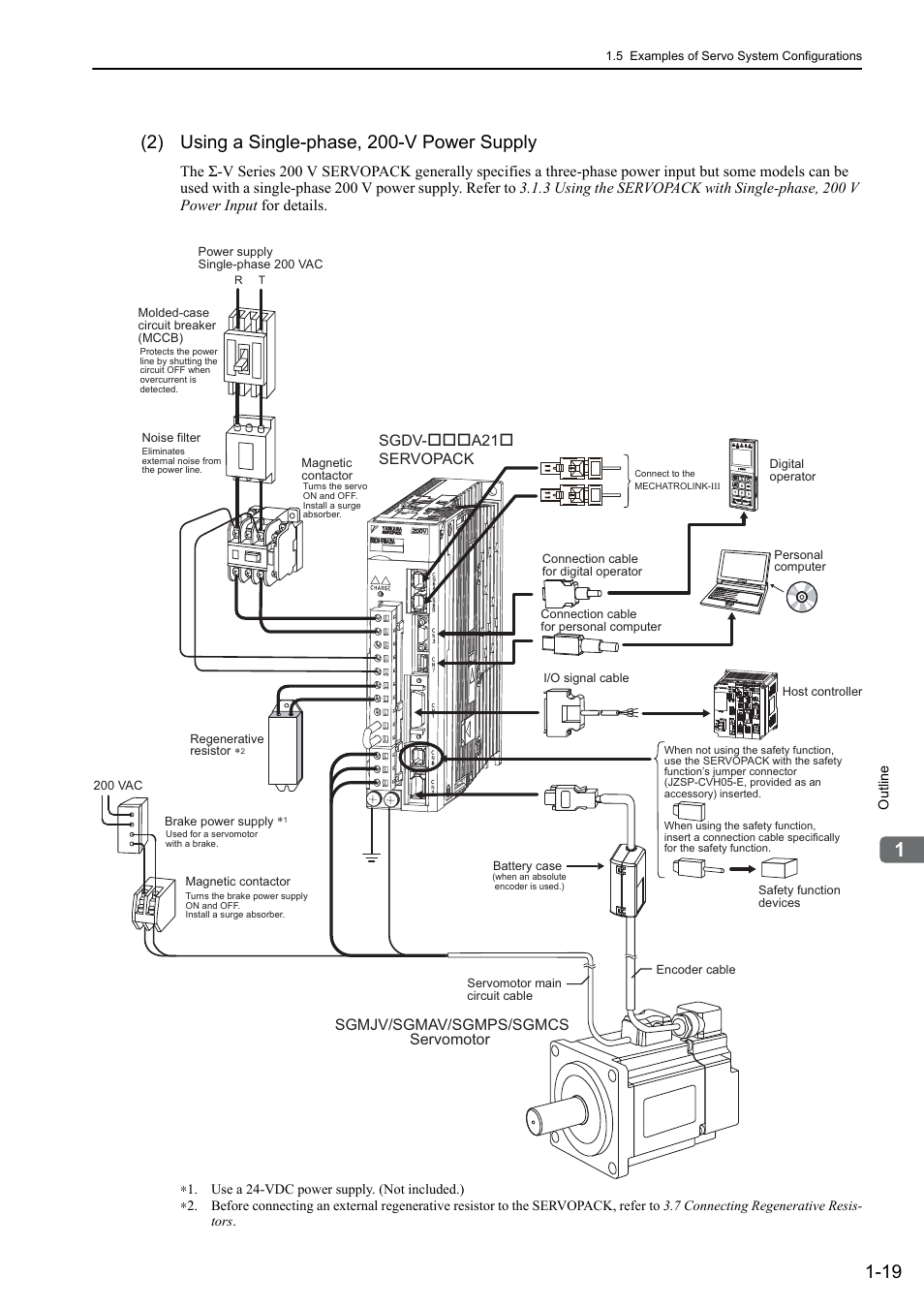 2) using a single-phase, 200-v power supply | Yaskawa Sigma-5 User Manual: Design and Maintenance - Rotary Motors MECHATROLINK-III Communications Reference User Manual | Page 39 / 391