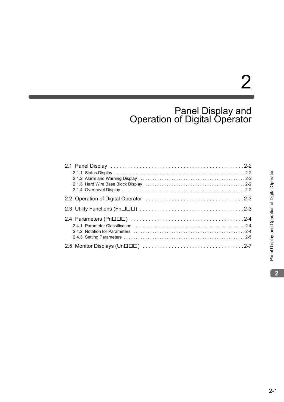 2 panel display and operation of digital operator, Panel display and operation of digital operator | Yaskawa Sigma-5 User Manual: Design and Maintenance - Rotary Motors MECHATROLINK-III Communications Reference User Manual | Page 43 / 391
