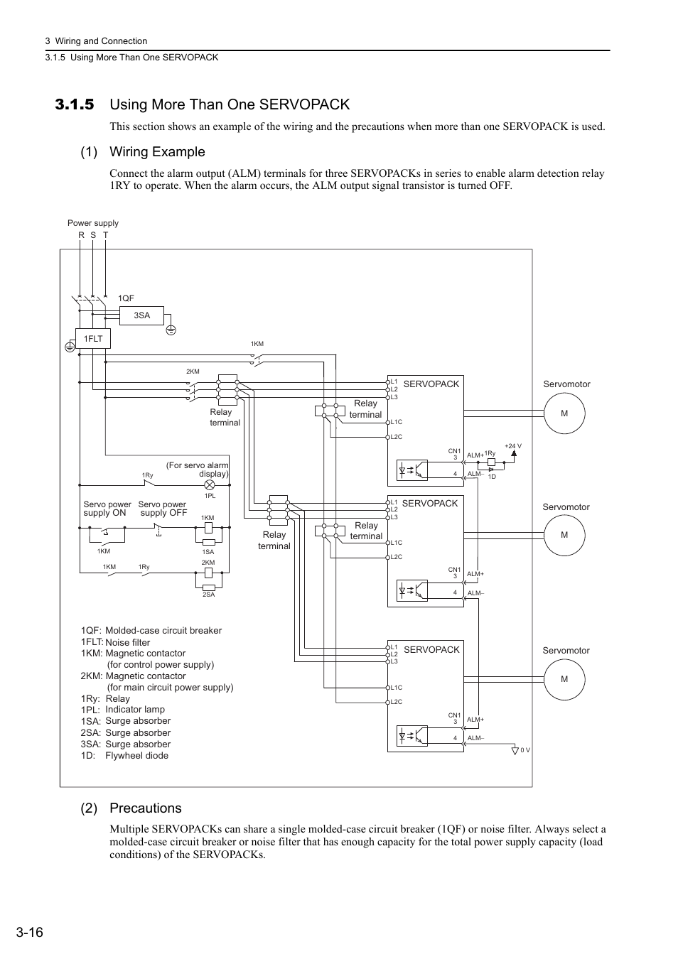 5 using more than one servopack, 1) wiring example, 2) precautions | Mecha | Yaskawa Sigma-5 User Manual: Design and Maintenance - Rotary Motors MECHATROLINK-III Communications Reference User Manual | Page 65 / 391