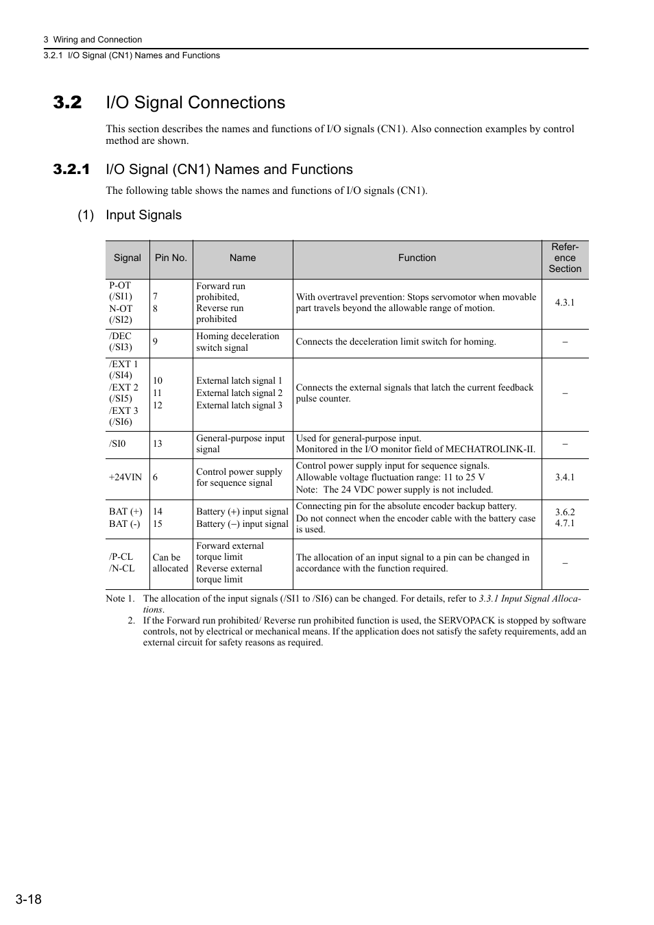 2 i/o signal connections, 1 i/o signal (cn1) names and functions, 1) input signals | Yaskawa Sigma-5 User Manual: Design and Maintenance - Rotary Motors MECHATROLINK-III Communications Reference User Manual | Page 67 / 391