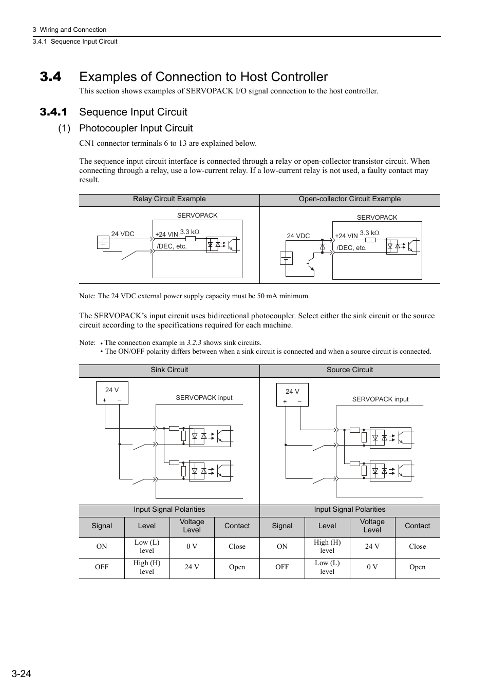 4 examples of connection to host controller, 1 sequence input circuit, 1) photocoupler input circuit | Yaskawa Sigma-5 User Manual: Design and Maintenance - Rotary Motors MECHATROLINK-III Communications Reference User Manual | Page 73 / 391