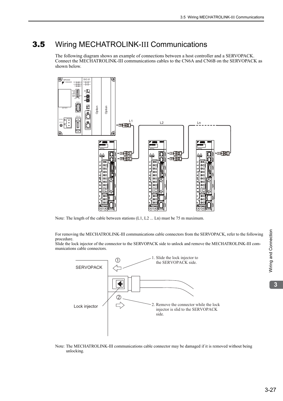 5 wiring mechatrolink-iii communications, M-iii, Wi ring and c onne ctio n | Yaskawa Sigma-5 User Manual: Design and Maintenance - Rotary Motors MECHATROLINK-III Communications Reference User Manual | Page 76 / 391