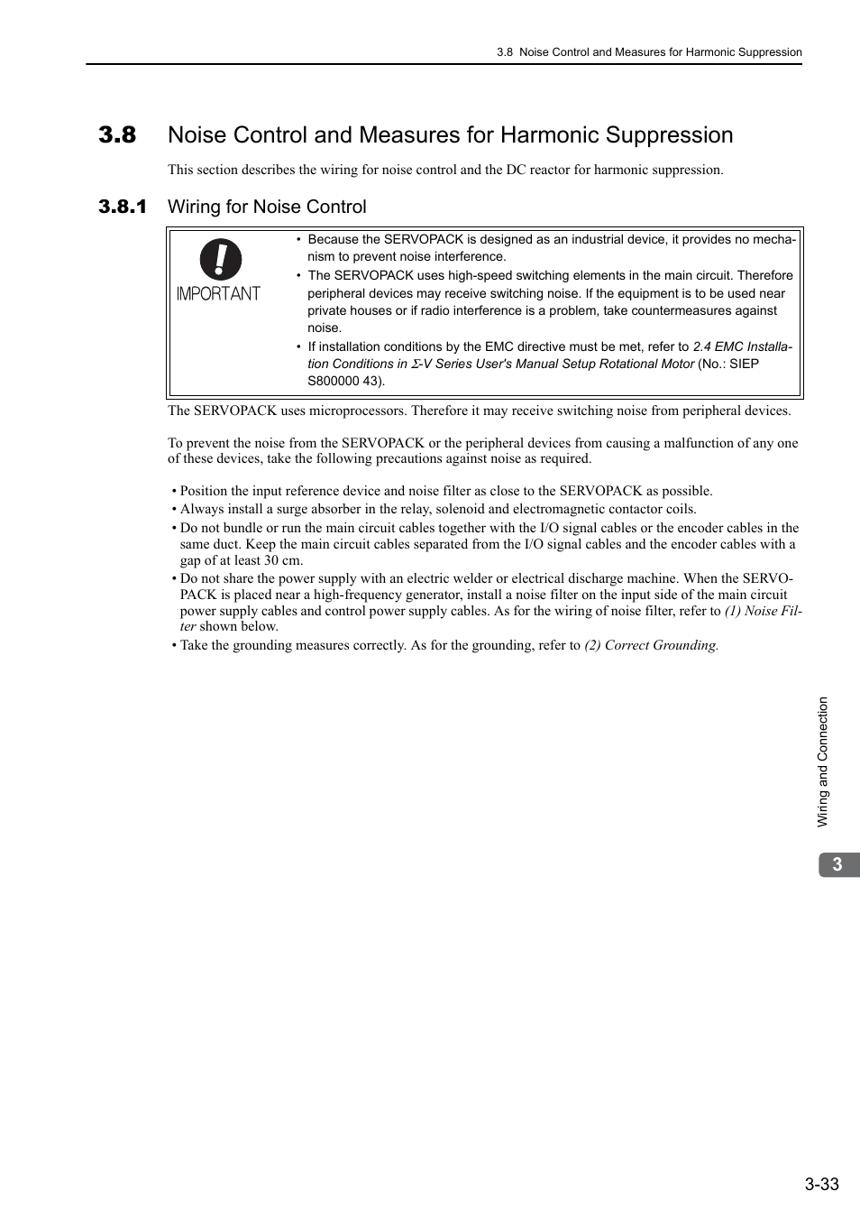 1 wiring for noise control | Yaskawa Sigma-5 User Manual: Design and Maintenance - Rotary Motors MECHATROLINK-III Communications Reference User Manual | Page 82 / 391