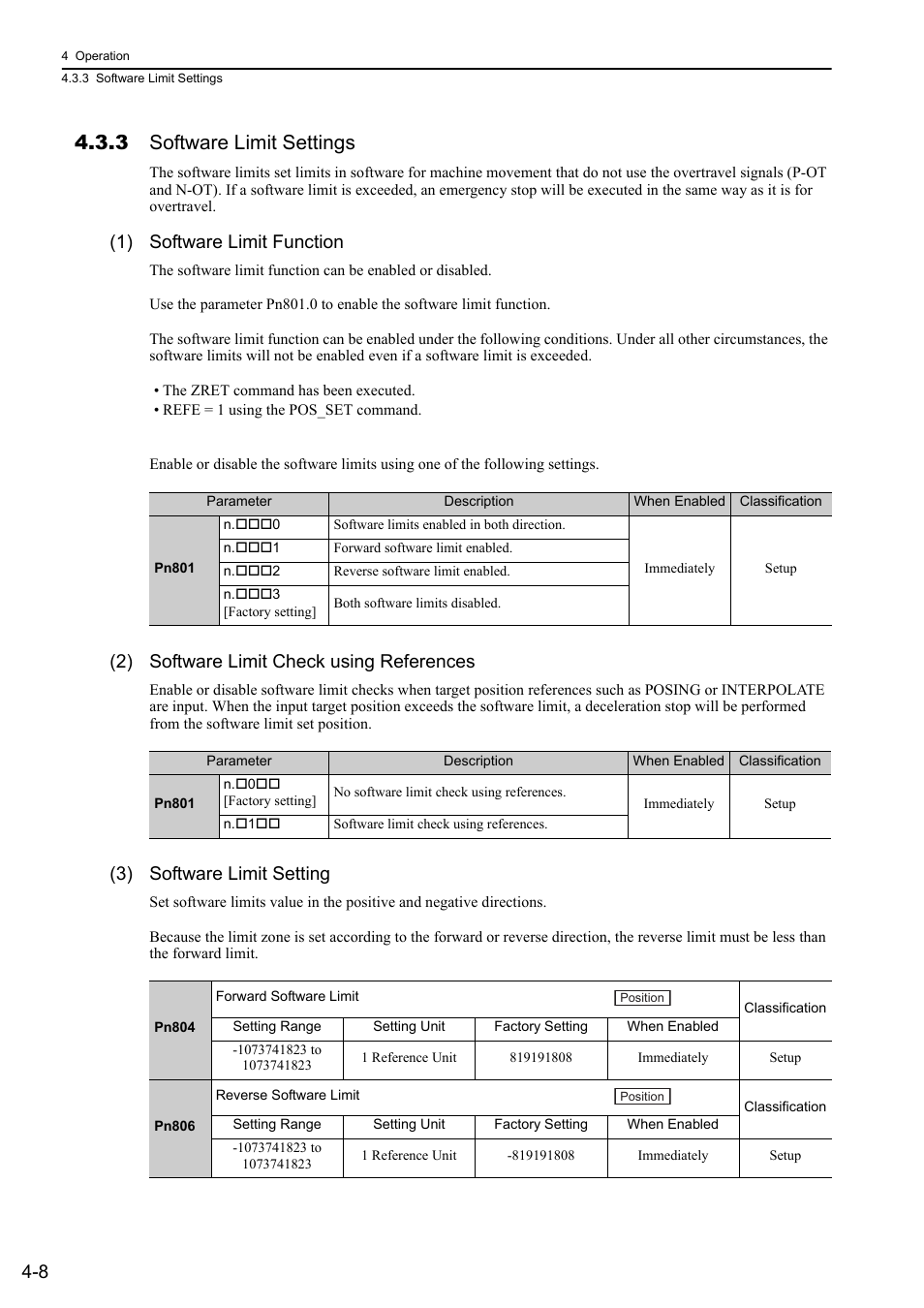 3 software limit settings, 1) software limit function, 2) software limit check using references | 3) software limit setting | Yaskawa Sigma-5 User Manual: Design and Maintenance - Rotary Motors MECHATROLINK-III Communications Reference User Manual | Page 93 / 391