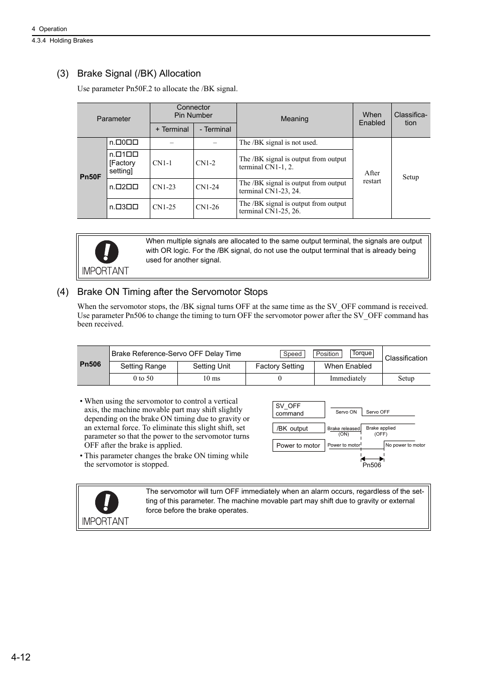 12 (3) brake signal (/bk) allocation, 4) brake on timing after the servomotor stops, Mecha | Yaskawa Sigma-5 User Manual: Design and Maintenance - Rotary Motors MECHATROLINK-III Communications Reference User Manual | Page 97 / 391