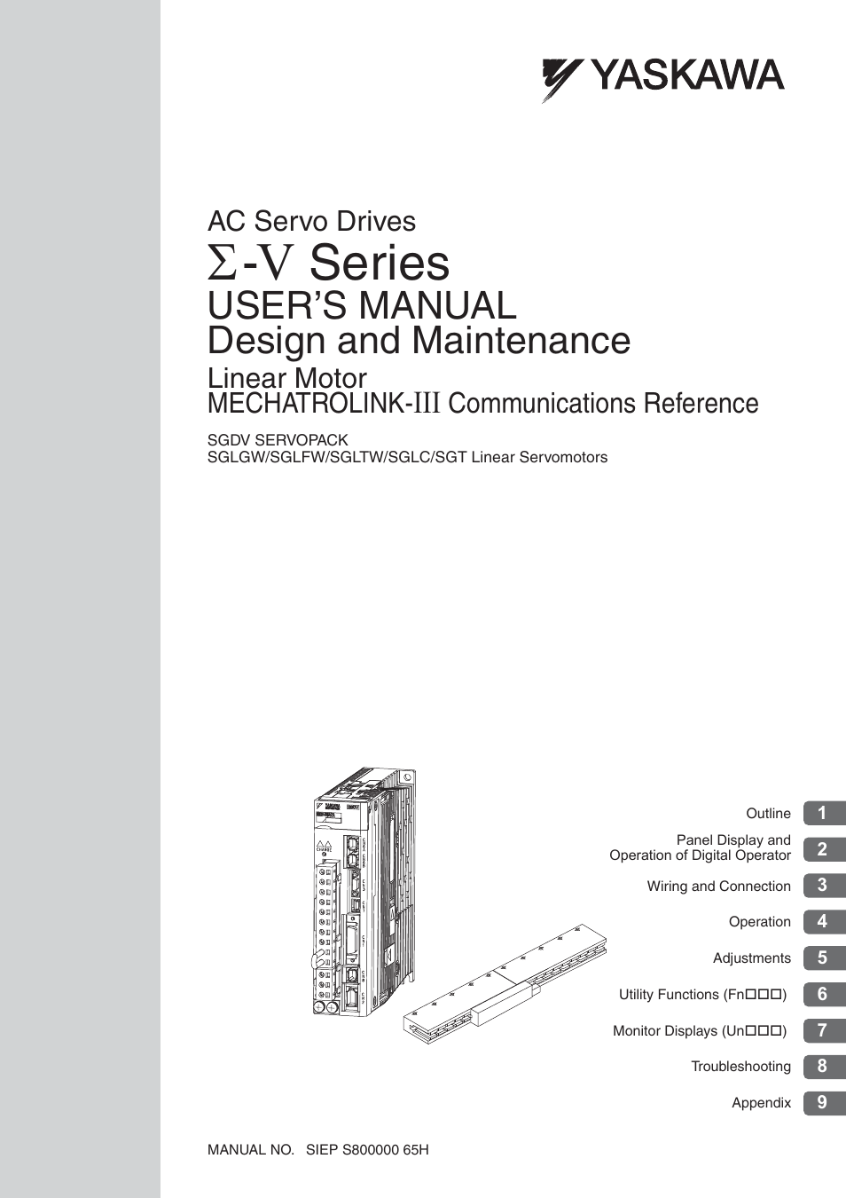 Yaskawa Sigma-5 User Manual: Design and Maintenance - Linear Motors MECHATROLINK-III Communications Reference User Manual | 357 pages