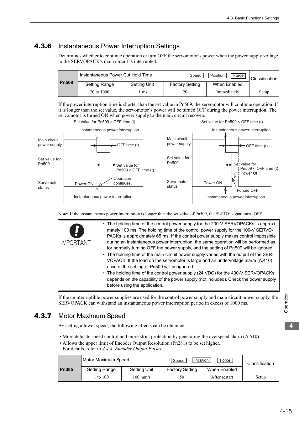 6 instantaneous power interruption settings, 7 motor maximum speed | Yaskawa Sigma-5 User Manual: Design and Maintenance - Linear Motors MECHATROLINK-III Communications Reference User Manual | Page 103 / 357