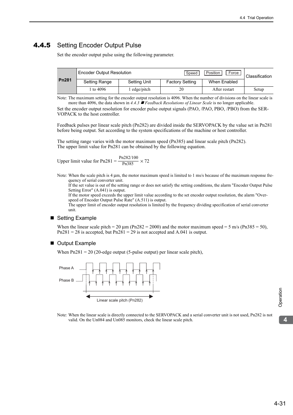 5 setting encoder output pulse, Linear | Yaskawa Sigma-5 User Manual: Design and Maintenance - Linear Motors MECHATROLINK-III Communications Reference User Manual | Page 119 / 357